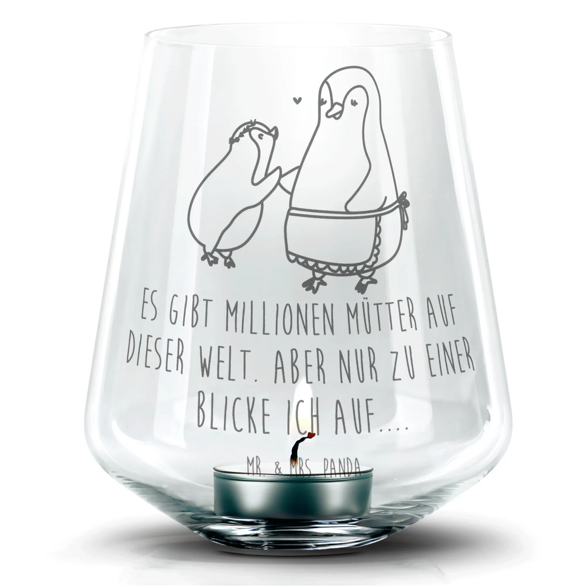 Engraved Wind Light Penguin with child Father's Day, Mother's Day, Mummy, Mother, Birthday, Gift