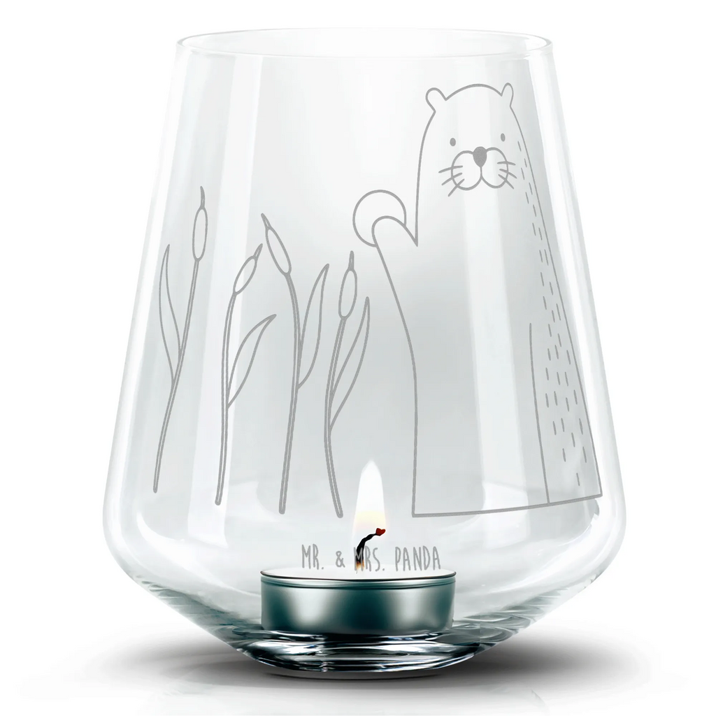 Gravur Teelicht Otter Stein Teelicht, Windlicht aus Glas, Romatisches Windlicht, Gravur Windlicht, Teelichthalter, Otter, Fischotter, Seeotter, Otter Seeotter See Otter