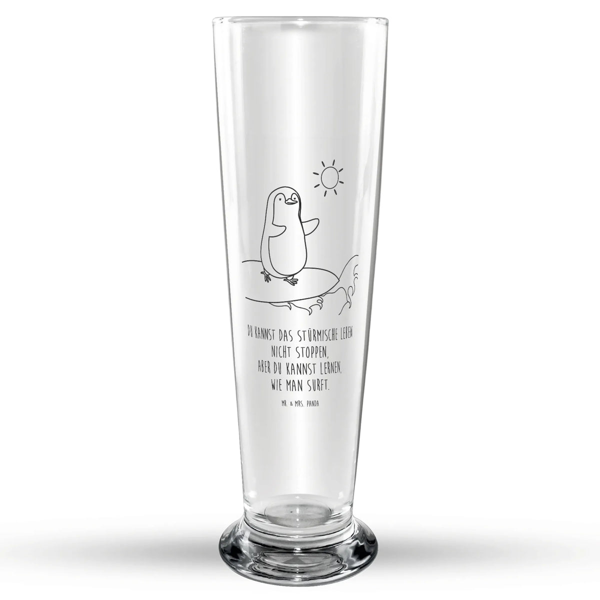 Weizenglas Pinguin Surfer Mr & Mrs Panda Weizenglas, Bierglas, Weizenbier Glas, Bier Glas, Weißbierglas, Weizen Glas, Pinguin, Wellen Reiten, Hawaii, Wellen, Surfen, Urlaub, Pinguine, Surfer, Portugal