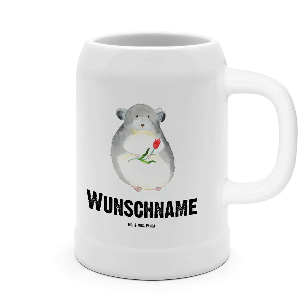 Personalisierter Bierkrug Chinchilla mit Blume Bierkrug mit Namen, Bierkrug personalisieren, Bierglas mit Namen, Personalisierung, Bedrucken, Tiermotive, Gute Laune, lustige Sprüche, Tiere, Chinchilla, Chinchillas, Liebeskummer, Kummer, Depressionen, traurig sein, Chaos, Glücklichsein, Büro, Büroalltag