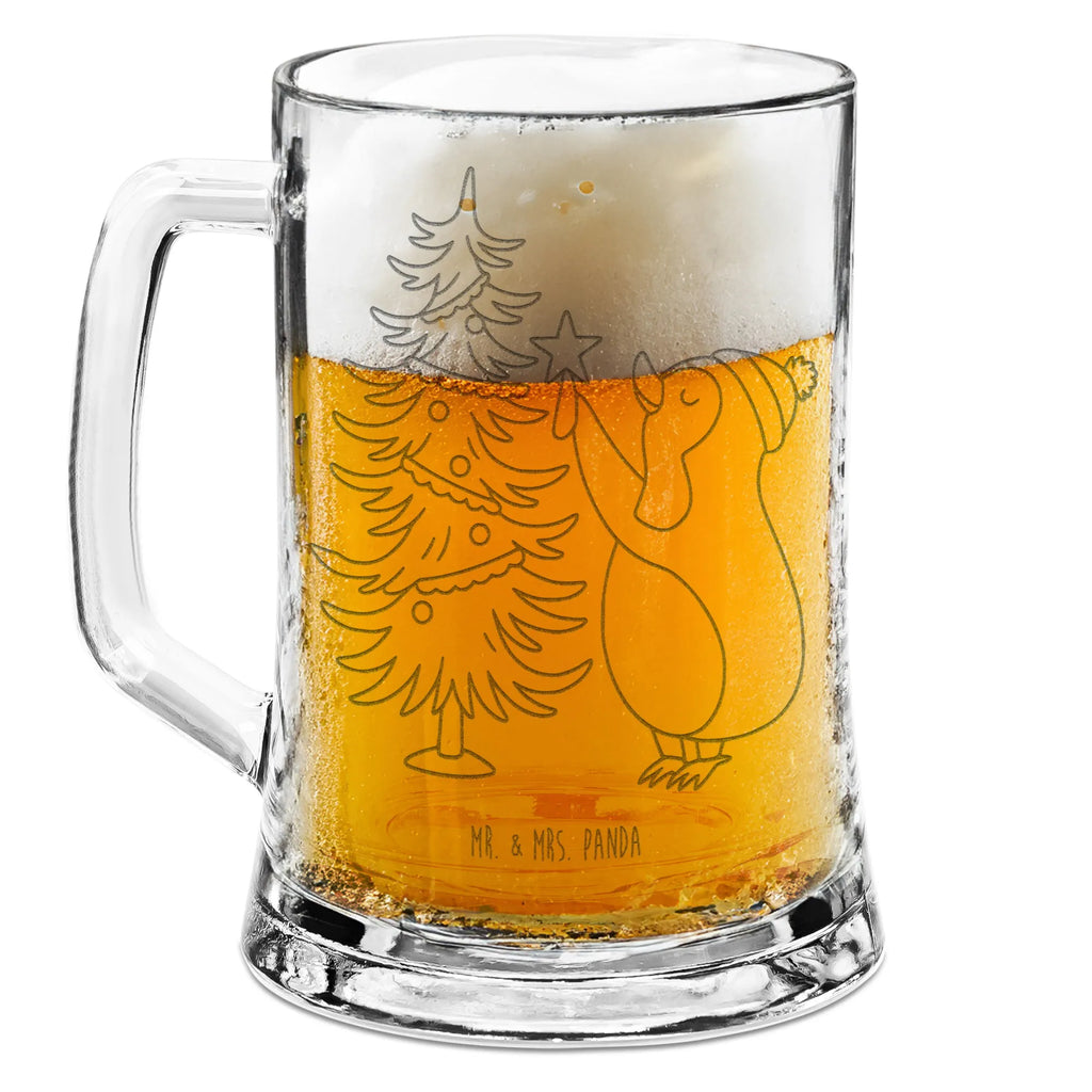 Engraved Beer Mug penguin Christmas tree Winter, Christmas, Christmas time, snow, Penguin