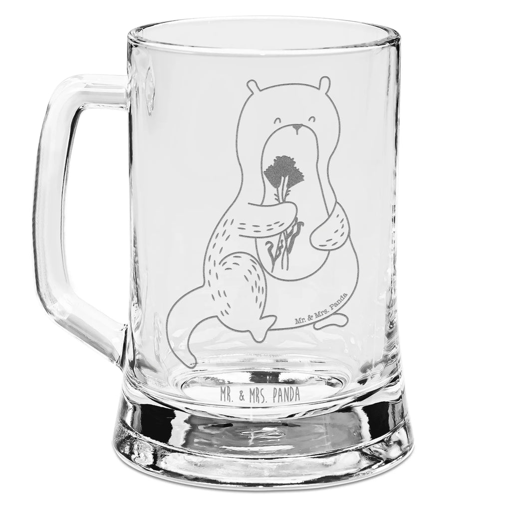 Grawerowany Kufel Piwa wydra bukiet kwiatów Kuna, wydra, morska wydra