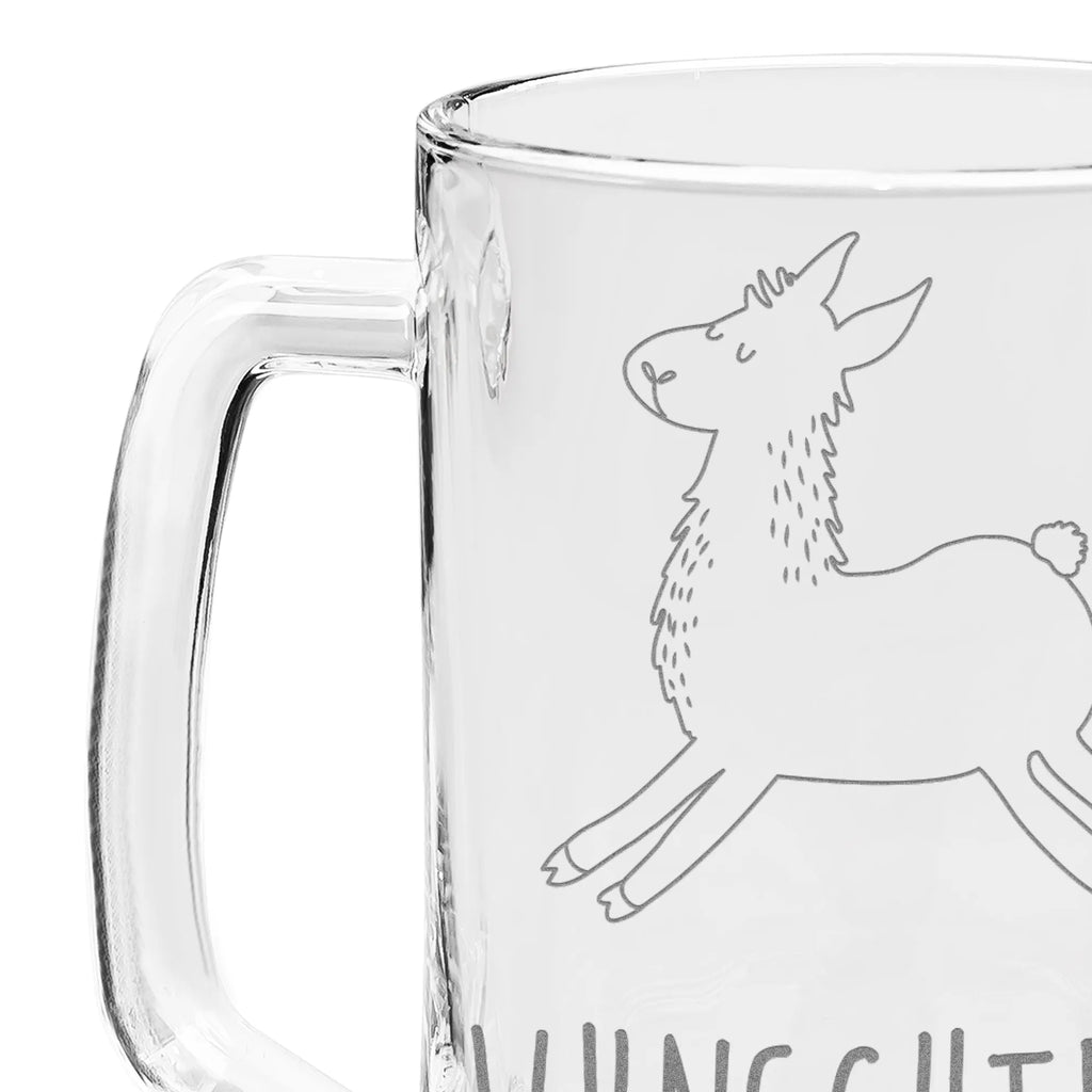 Personalized Engraved Beer Mug lama Jump Llama, llama, alpaca, trendy animal, girlfriend, heartache, favourite day, Lama, llamas, new start, happy, exam, graduation, start, luck, good morning, happy day