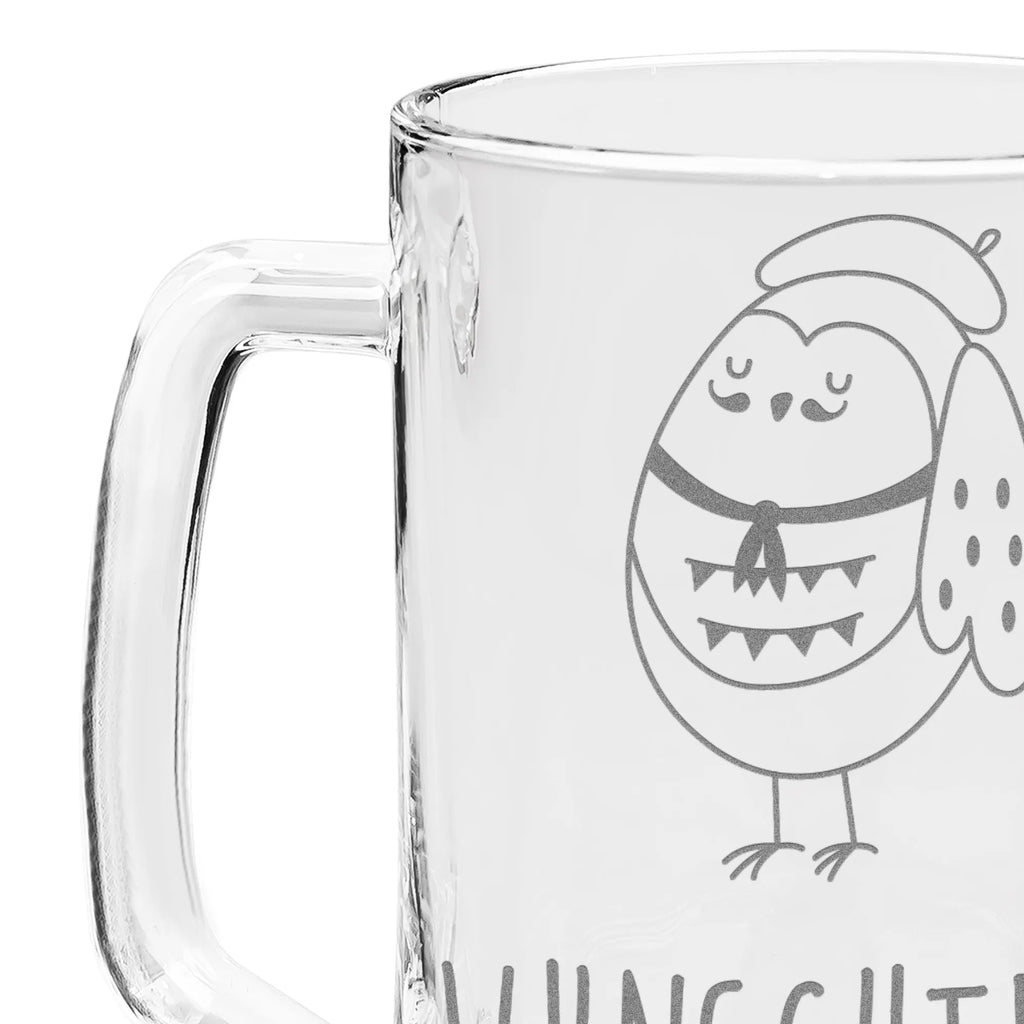 Personalized Engraved Beer Mug Owl France owl, forest animal, bird, nocturnal, gift ideas, birthday present, illustrated, funny, romantic gift, owl decor, Say beautiful, Life is beautiful, Owl, Say French, Owl decoration, La vie est belle, France, Owls, hibou