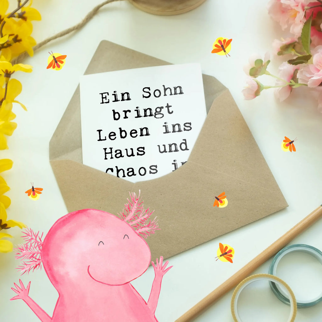 Greetings card Saying Ein Sohn bringt Leben ins Haus und Chaos in jedes Zimmer! Grußkarte, Klappkarte, Einladungskarte, Glückwunschkarte, Hochzeitskarte, Geburtstagskarte, Karte, Ansichtskarten, Familie, Vatertag, Muttertag, Bruder, Schwester, Mama, Papa, Oma, Opa
