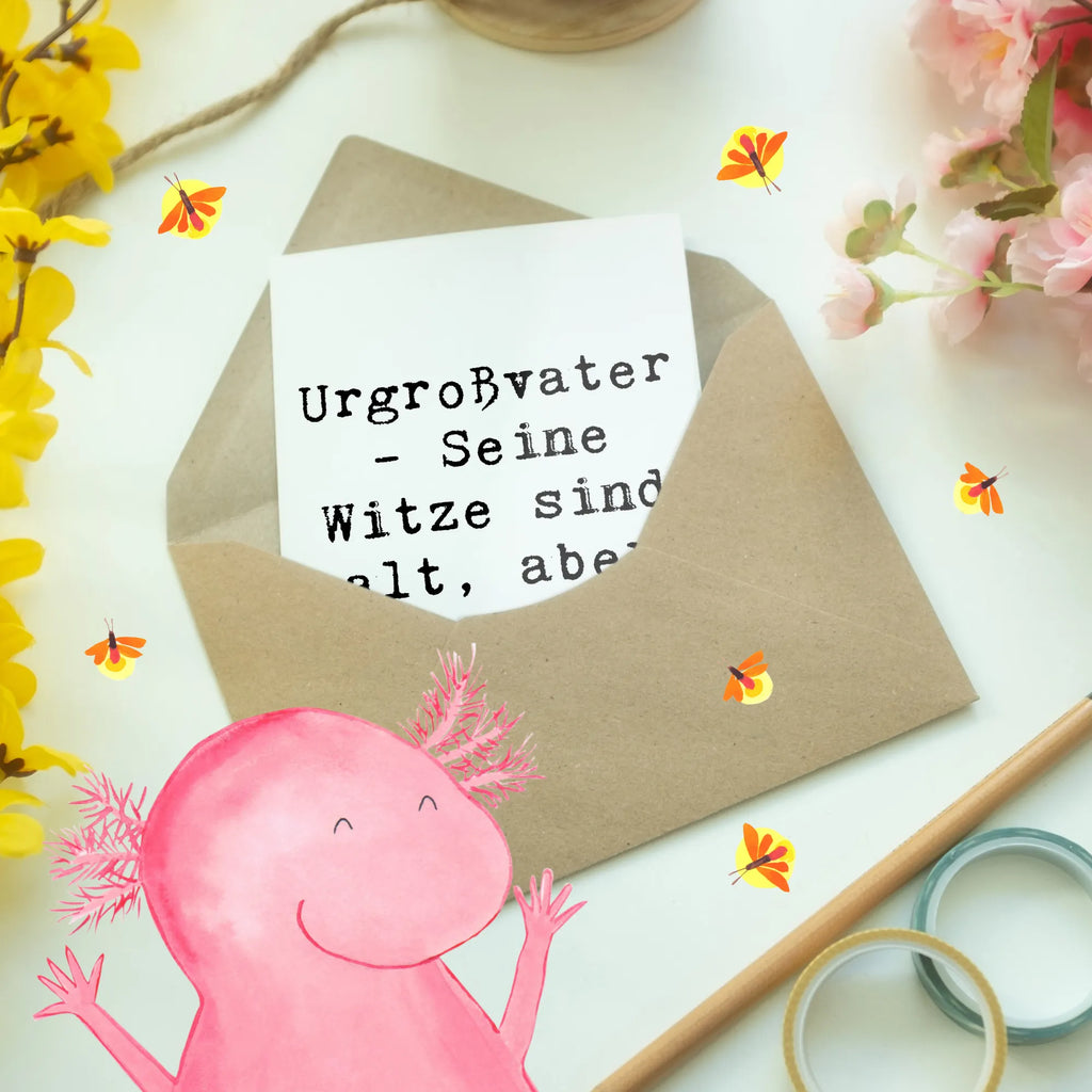 Greetings card Saying Urgroßvater. Seine Witze sind alt, aber Gold! Grußkarte, Klappkarte, Einladungskarte, Glückwunschkarte, Hochzeitskarte, Geburtstagskarte, Karte, Ansichtskarten, Familie, Vatertag, Muttertag, Bruder, Schwester, Mama, Papa, Oma, Opa