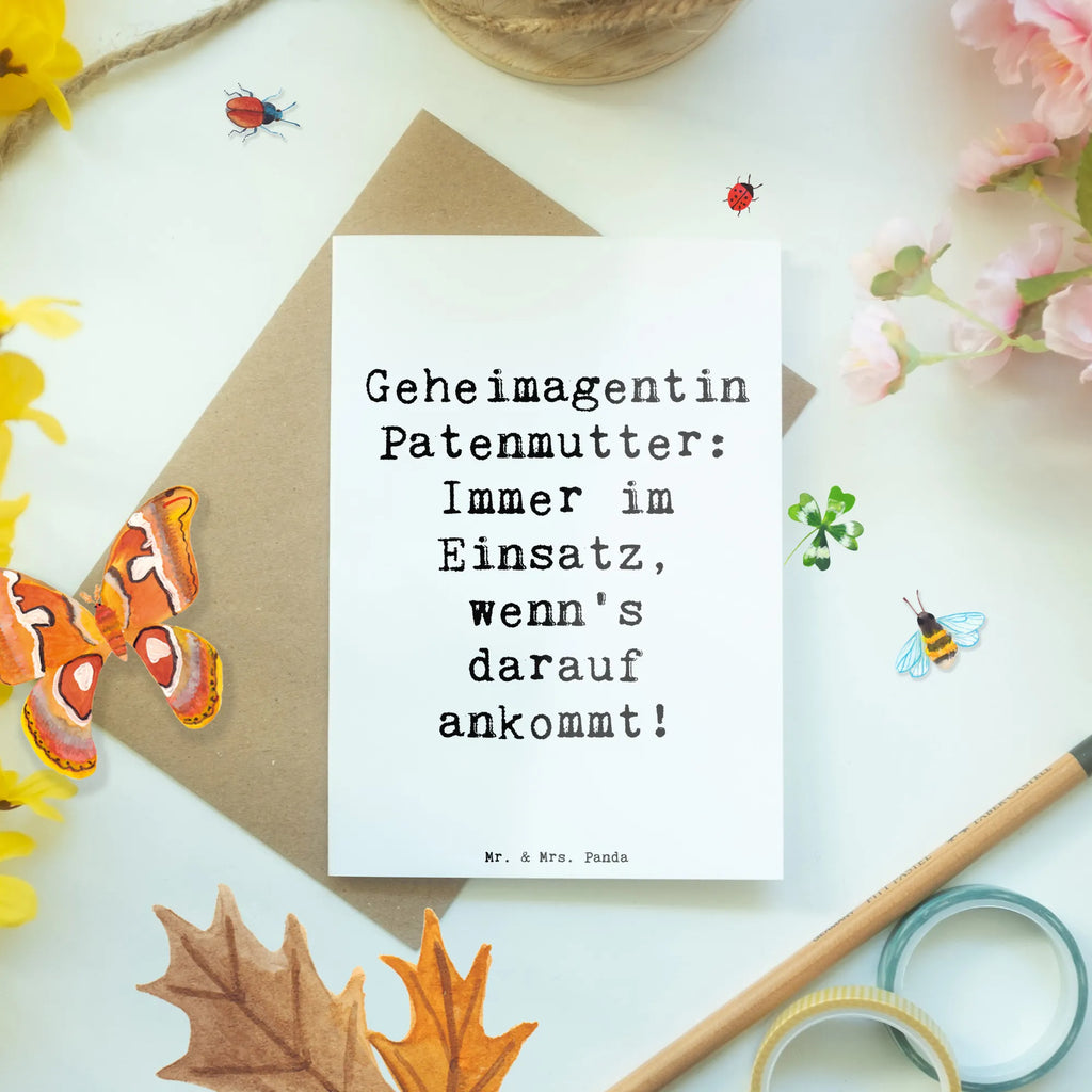 Greetings card Saying Geheimagentin Patenmutter: Immer im Einsatz, wenn’s darauf ankommt! Grußkarte, Klappkarte, Einladungskarte, Glückwunschkarte, Hochzeitskarte, Geburtstagskarte, Karte, Ansichtskarten, Familie, Vatertag, Muttertag, Bruder, Schwester, Mama, Papa, Oma, Opa