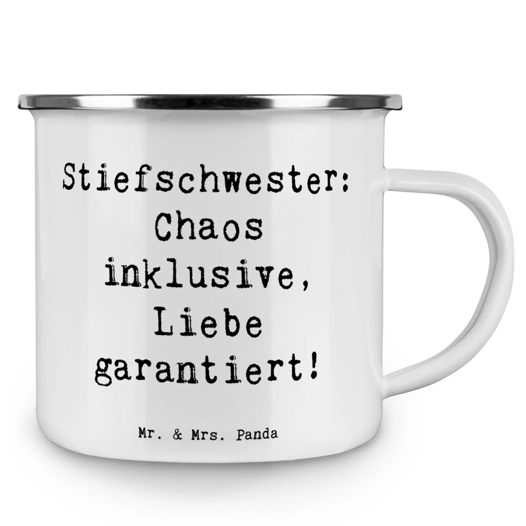 Enamel camping mug Saying Stiefschwester: Chaos inklusive, Liebe garantiert! metallbecher, becher emaille, Metalltasse, Campingbecher, blechbecher, Blechtasse, Pott, Kaffeebecher, Emaille Becher, Teebecher, Teetasse, wanderbecher, Campingtasse, Emaille Tasse, Trinkbecher, Tasse Emaille, Emailletasse, Becher, Tasse, emaillebecher, Kaffeetasse, wandertasse, reisetasse, Reisebecher, Muttertag, Vatertag, Mama, Papa, Oma, Opa, Familie, Schwester, Bruder