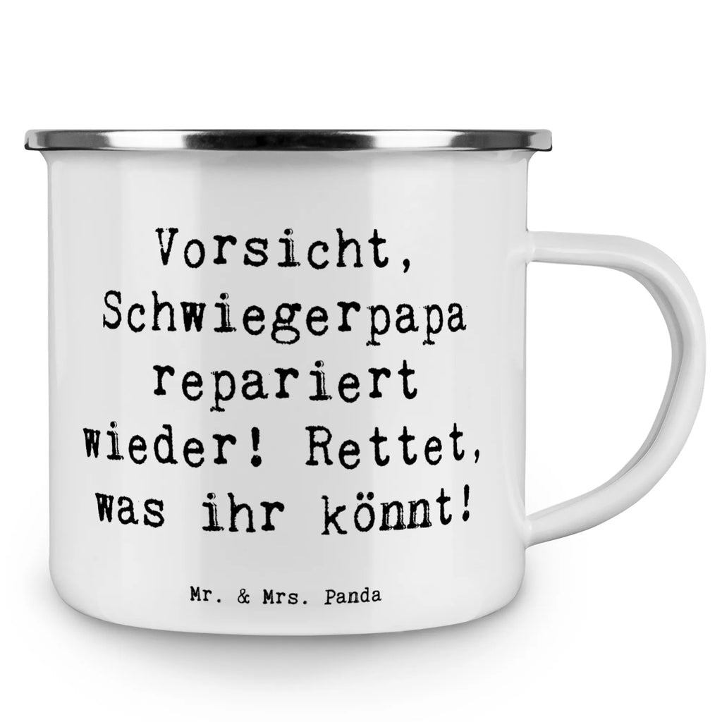 Enamel camping mug Saying Vorsicht, Schwiegerpapa repariert wieder! Rettet, was ihr könnt! Kaffeetasse, Reisebecher, Emailletasse, Tasse, Tasse Emaille, emaillebecher, Becher, becher emaille, reisetasse, Trinkbecher, Teetasse, Kaffeebecher, wanderbecher, Metalltasse, blechbecher, Blechtasse, metallbecher, wandertasse, Pott, Campingbecher, Campingtasse, Emaille Tasse, Teebecher, Emaille Becher, Muttertag, Vatertag, Mama, Papa, Oma, Opa, Familie, Schwester, Bruder