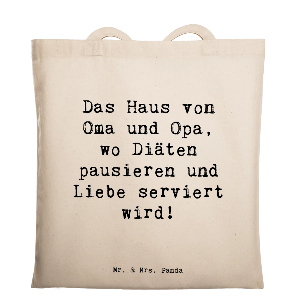 Tote bag Saying Das Haus von Oma und Opa, wo Diäten pausieren und Liebe serviert wird! Beuteltasche, Beutel, Einkaufstasche, Jutebeutel, Stoffbeutel, Tasche, Shopper, Umhängetasche, Strandtasche, Schultertasche, Stofftasche, Tragetasche, Badetasche, Jutetasche, Einkaufstüte, Laptoptasche, Familie, Vatertag, Muttertag, Bruder, Schwester, Mama, Papa, Oma, Opa