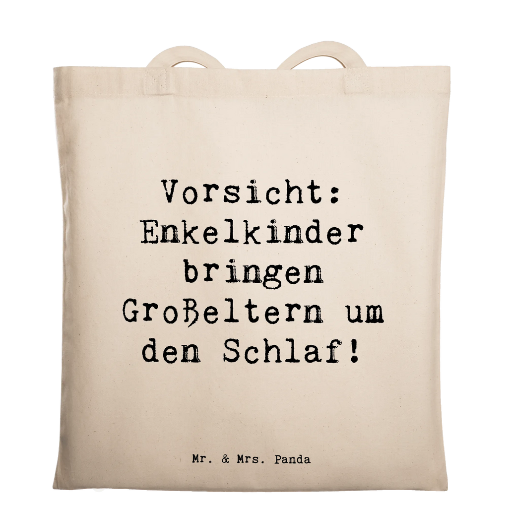 Tote bag Saying Vorsicht: Enkelkinder bringen Großeltern um den Schlaf! Beuteltasche, Beutel, Einkaufstasche, Jutebeutel, Stoffbeutel, Tasche, Shopper, Umhängetasche, Strandtasche, Schultertasche, Stofftasche, Tragetasche, Badetasche, Jutetasche, Einkaufstüte, Laptoptasche, Familie, Vatertag, Muttertag, Bruder, Schwester, Mama, Papa, Oma, Opa