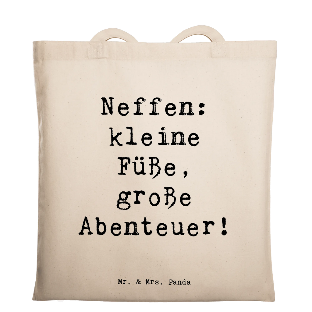Tote bag Saying Neffen: kleine Füße, große Abenteuer! Beuteltasche, Beutel, Einkaufstasche, Jutebeutel, Stoffbeutel, Tasche, Shopper, Umhängetasche, Strandtasche, Schultertasche, Stofftasche, Tragetasche, Badetasche, Jutetasche, Einkaufstüte, Laptoptasche, Familie, Vatertag, Muttertag, Bruder, Schwester, Mama, Papa, Oma, Opa