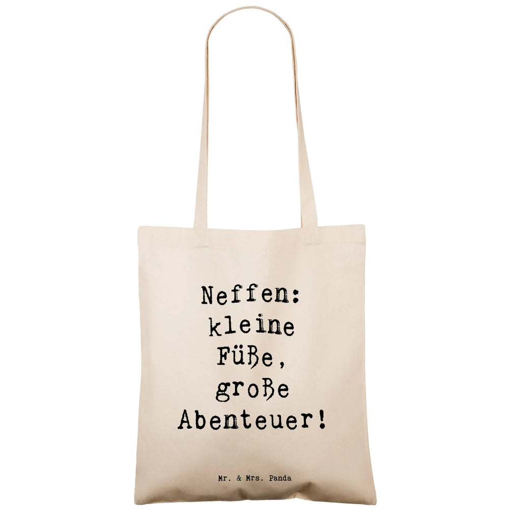 Tote bag Saying Neffen: kleine Füße, große Abenteuer! Beuteltasche, Beutel, Einkaufstasche, Jutebeutel, Stoffbeutel, Tasche, Shopper, Umhängetasche, Strandtasche, Schultertasche, Stofftasche, Tragetasche, Badetasche, Jutetasche, Einkaufstüte, Laptoptasche, Familie, Vatertag, Muttertag, Bruder, Schwester, Mama, Papa, Oma, Opa