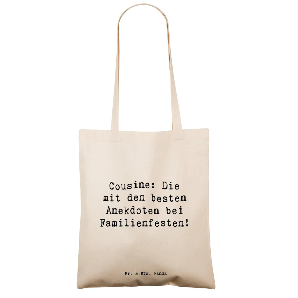 Tote bag Saying Cousine: Die mit den besten Anekdoten bei Familienfesten! Beuteltasche, Beutel, Einkaufstasche, Jutebeutel, Stoffbeutel, Tasche, Shopper, Umhängetasche, Strandtasche, Schultertasche, Stofftasche, Tragetasche, Badetasche, Jutetasche, Einkaufstüte, Laptoptasche, Familie, Vatertag, Muttertag, Bruder, Schwester, Mama, Papa, Oma, Opa