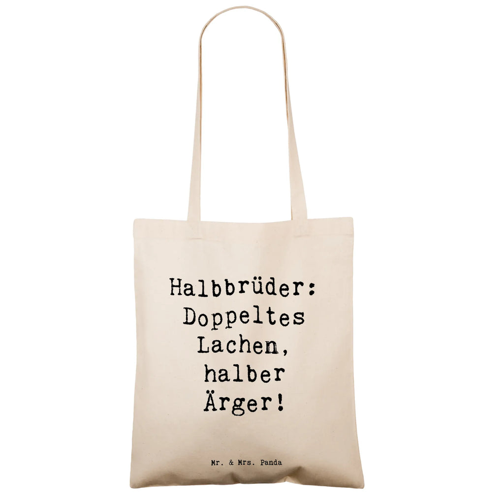 Tote bag Saying Halbbrüder: Doppeltes Lachen, halber Ärger! Beuteltasche, Beutel, Einkaufstasche, Jutebeutel, Stoffbeutel, Tasche, Shopper, Umhängetasche, Strandtasche, Schultertasche, Stofftasche, Tragetasche, Badetasche, Jutetasche, Einkaufstüte, Laptoptasche, Familie, Vatertag, Muttertag, Bruder, Schwester, Mama, Papa, Oma, Opa