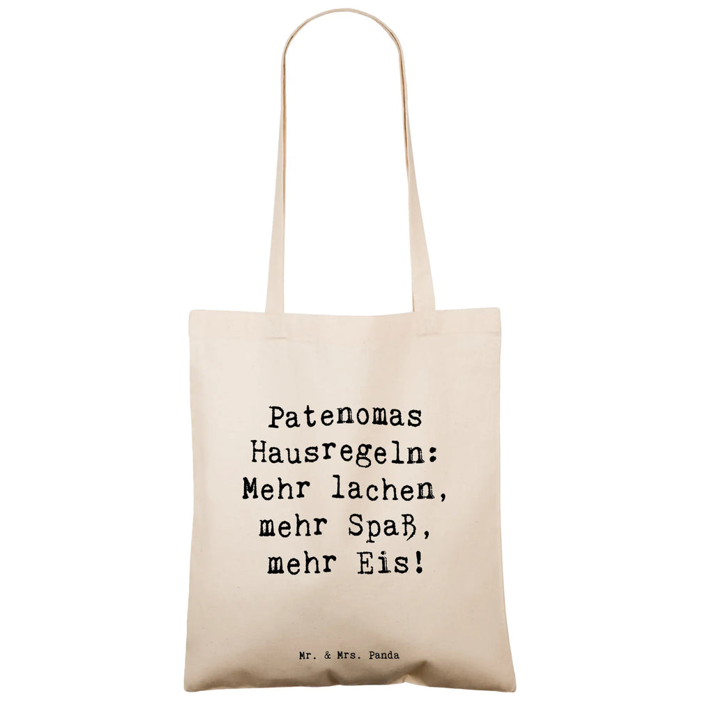 Tote bag Saying Patenomas Hausregeln: Mehr lachen, mehr Spaß, mehr Eis! Beuteltasche, Beutel, Einkaufstasche, Jutebeutel, Stoffbeutel, Tasche, Shopper, Umhängetasche, Strandtasche, Schultertasche, Stofftasche, Tragetasche, Badetasche, Jutetasche, Einkaufstüte, Laptoptasche, Familie, Vatertag, Muttertag, Bruder, Schwester, Mama, Papa, Oma, Opa
