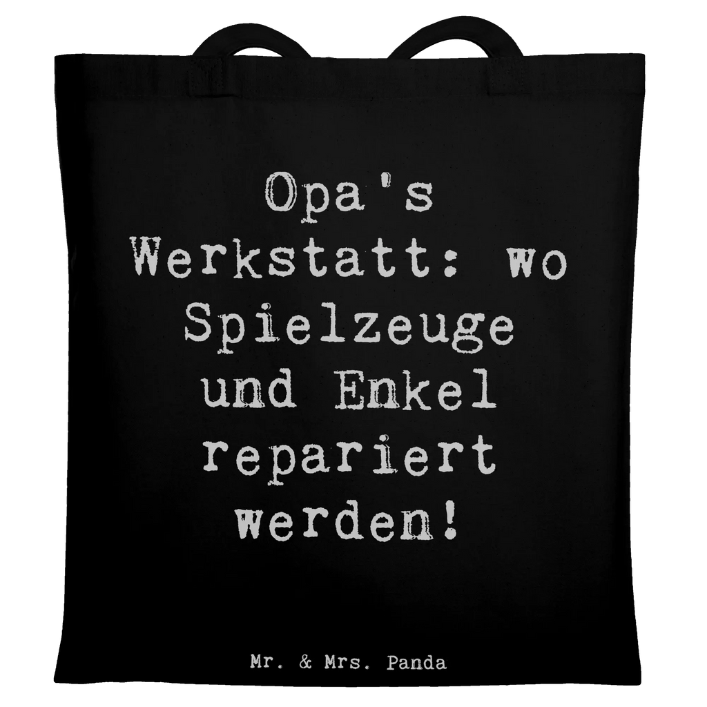 Tote bag Saying Opa's Werkstatt: wo Spielzeuge und Enkel repariert werden! Beuteltasche, Beutel, Einkaufstasche, Jutebeutel, Stoffbeutel, Tasche, Shopper, Umhängetasche, Strandtasche, Schultertasche, Stofftasche, Tragetasche, Badetasche, Jutetasche, Einkaufstüte, Laptoptasche, Familie, Vatertag, Muttertag, Bruder, Schwester, Mama, Papa, Oma, Opa
