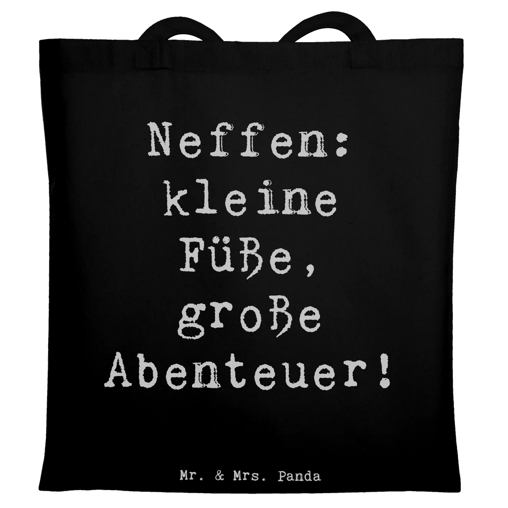 Tote bag Saying Neffen: kleine Füße, große Abenteuer! Beuteltasche, Beutel, Einkaufstasche, Jutebeutel, Stoffbeutel, Tasche, Shopper, Umhängetasche, Strandtasche, Schultertasche, Stofftasche, Tragetasche, Badetasche, Jutetasche, Einkaufstüte, Laptoptasche, Familie, Vatertag, Muttertag, Bruder, Schwester, Mama, Papa, Oma, Opa