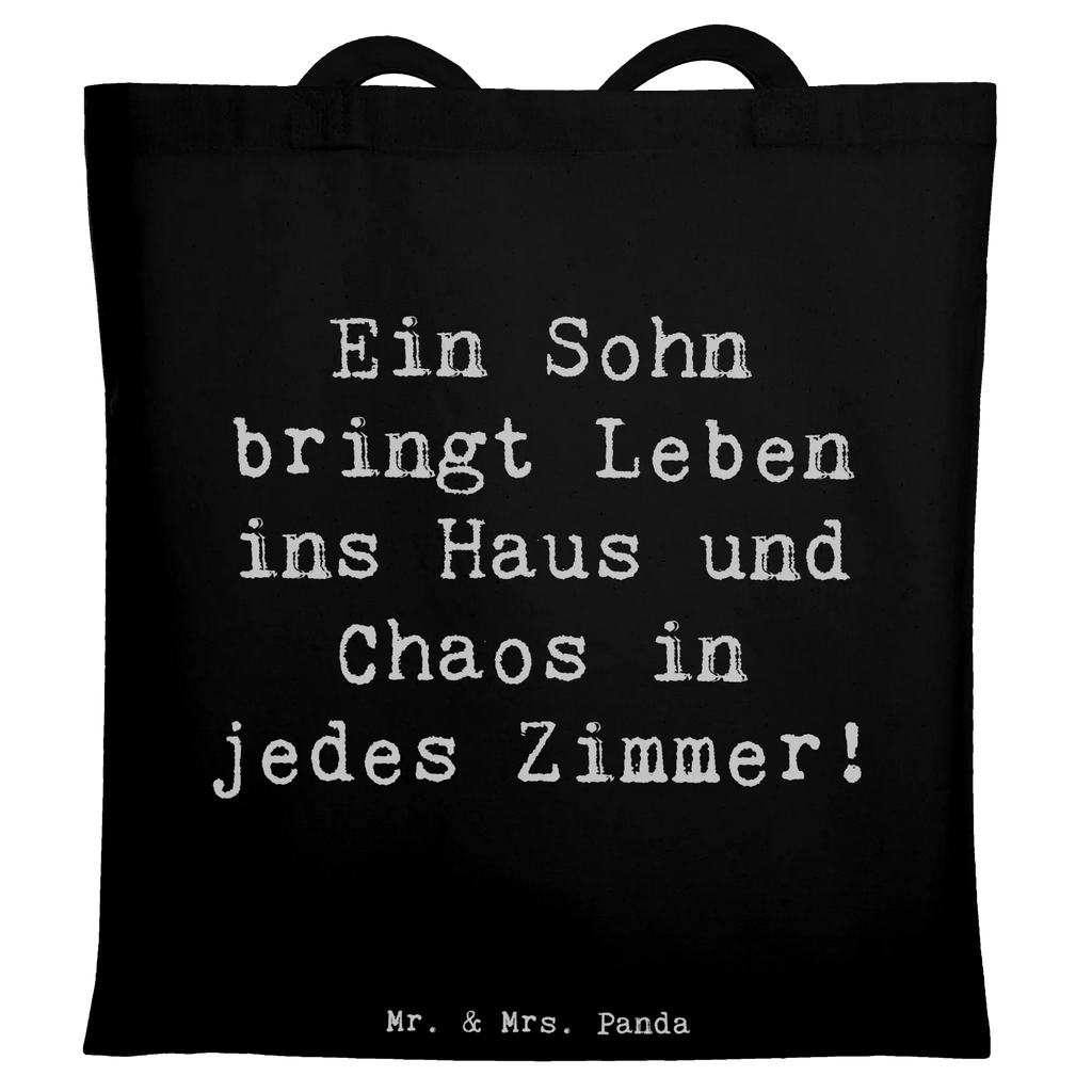 Tote bag Saying Ein Sohn bringt Leben ins Haus und Chaos in jedes Zimmer! Beuteltasche, Beutel, Einkaufstasche, Jutebeutel, Stoffbeutel, Tasche, Shopper, Umhängetasche, Strandtasche, Schultertasche, Stofftasche, Tragetasche, Badetasche, Jutetasche, Einkaufstüte, Laptoptasche, Familie, Vatertag, Muttertag, Bruder, Schwester, Mama, Papa, Oma, Opa