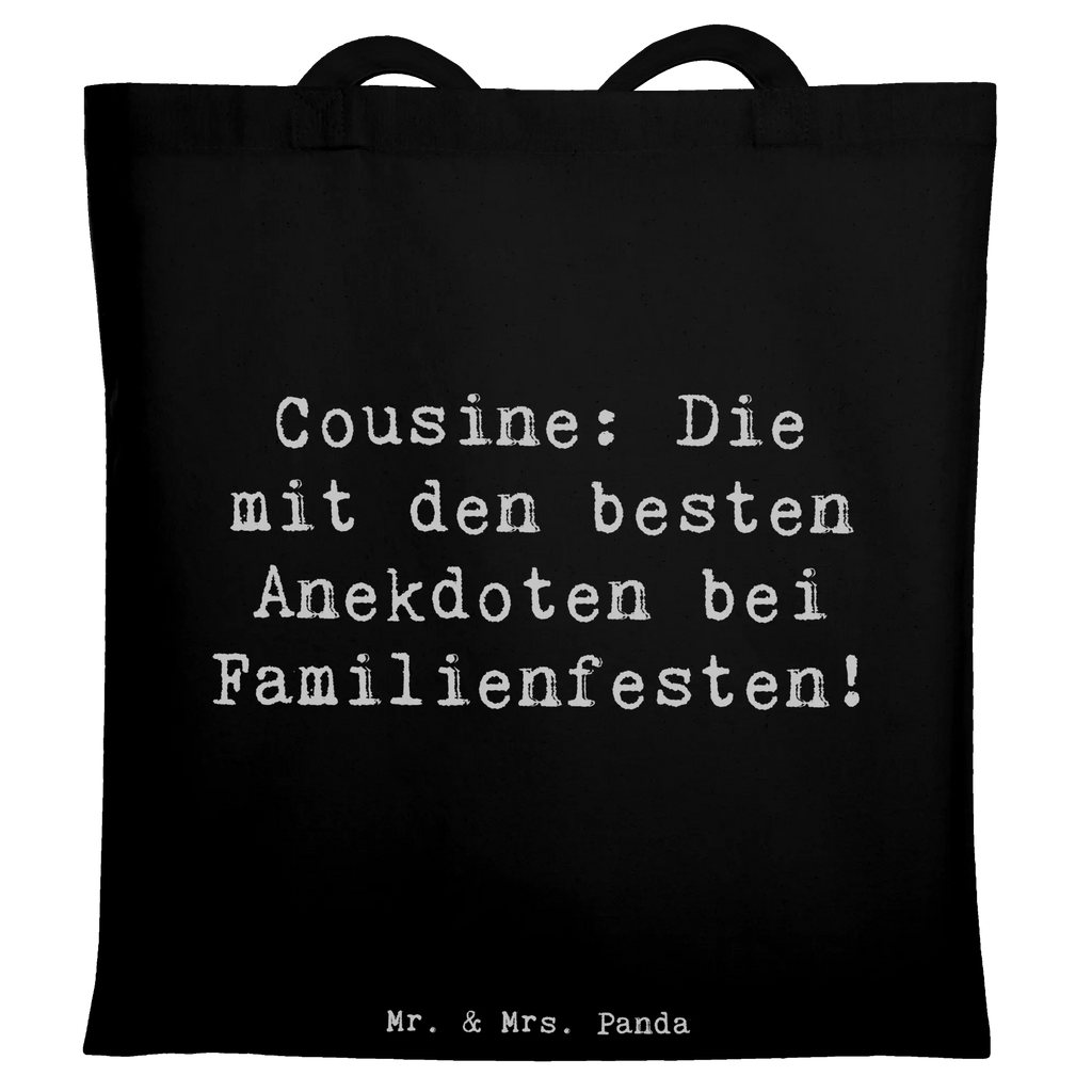 Tote bag Saying Cousine: Die mit den besten Anekdoten bei Familienfesten! Beuteltasche, Beutel, Einkaufstasche, Jutebeutel, Stoffbeutel, Tasche, Shopper, Umhängetasche, Strandtasche, Schultertasche, Stofftasche, Tragetasche, Badetasche, Jutetasche, Einkaufstüte, Laptoptasche, Familie, Vatertag, Muttertag, Bruder, Schwester, Mama, Papa, Oma, Opa
