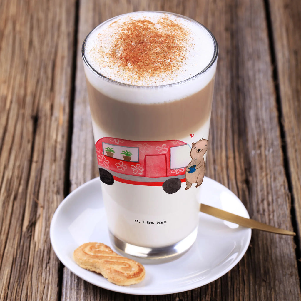 Glas Bär Camper Medizin Cappuccino Glas, Glas, Cappuccino Tasse, Latte Macchiato, Geschenk, Sport, Sportart, Hobby, Schenken, Danke, Dankeschön, Auszeichnung, Gewinn, Sportler, Camper, Campen, Zelten, Campingplatz, Wohnmobil, Roadtrip, Urlaub