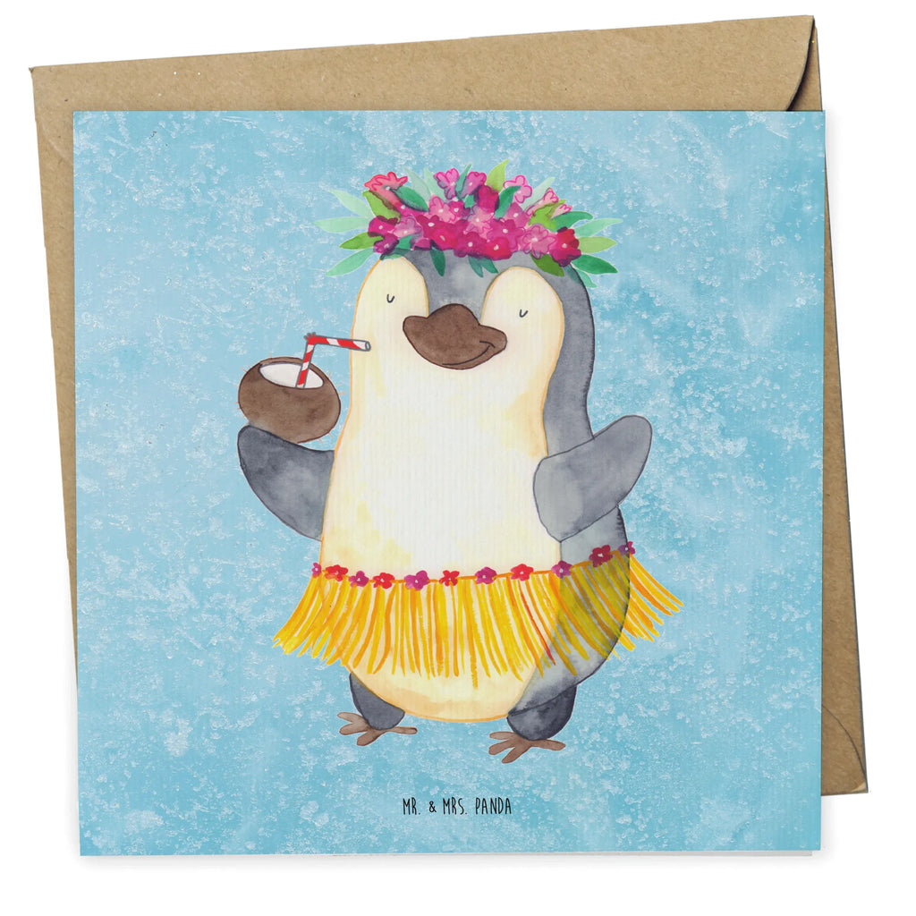 Deluxe Card Penguin coconut faltkarte, Glückwunschkarte, Grußkarte, doppelkarte, anlasskarte, Klappkarte, Pinguin, Pinguine, Aloha, Urlaub, Kokosnuss, Hawaii