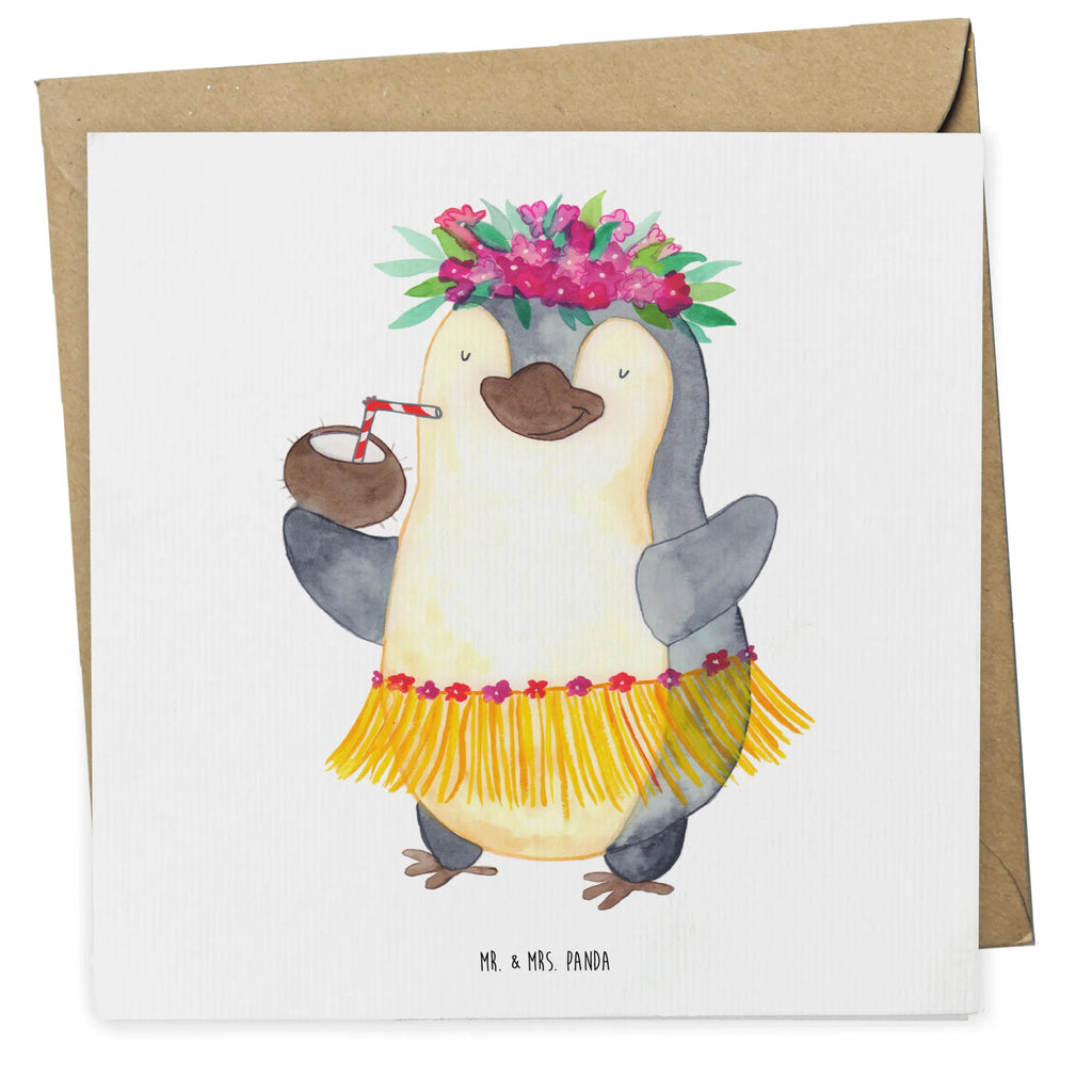 Deluxe Card Penguin coconut faltkarte, Glückwunschkarte, Grußkarte, doppelkarte, anlasskarte, Klappkarte, Pinguin, Pinguine, Aloha, Urlaub, Kokosnuss, Hawaii