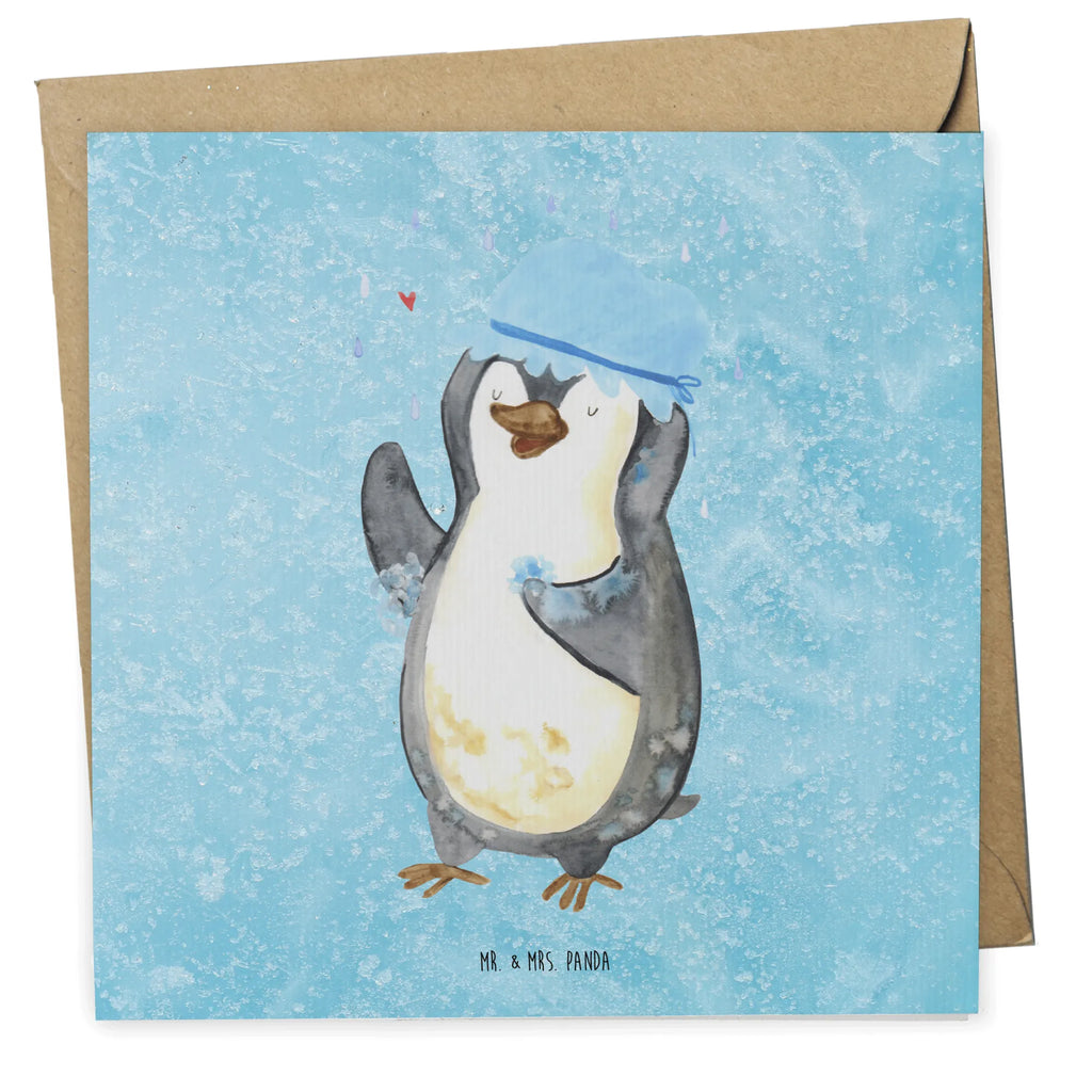 Deluxe Card Penguin have a shower Hochwertige Grußkarte, Klappkarte, Karte, Einladungskarte, Hochwertige Klappkarte, Geburtstagskarte, Glückwunschkarte, Hochzeitskarte, Grußkarte, Pinguin, glücklich sein, Dusche, Neuanfang, duschen, Neustart, Lebensmotto, Motivation, Pinguine