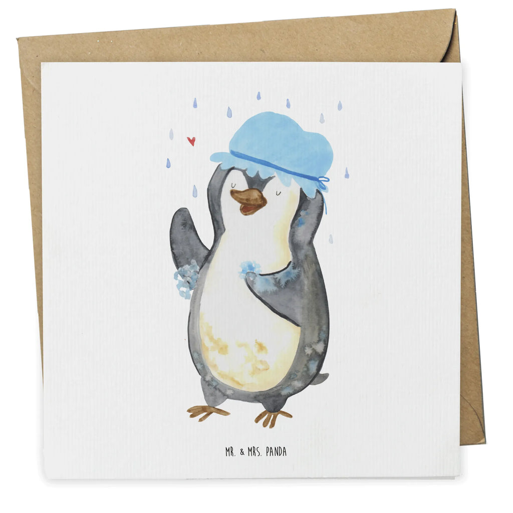 Deluxe Card Penguin have a shower Hochwertige Grußkarte, Klappkarte, Karte, Einladungskarte, Hochwertige Klappkarte, Geburtstagskarte, Glückwunschkarte, Hochzeitskarte, Grußkarte, Pinguin, glücklich sein, Dusche, Neuanfang, duschen, Neustart, Lebensmotto, Motivation, Pinguine