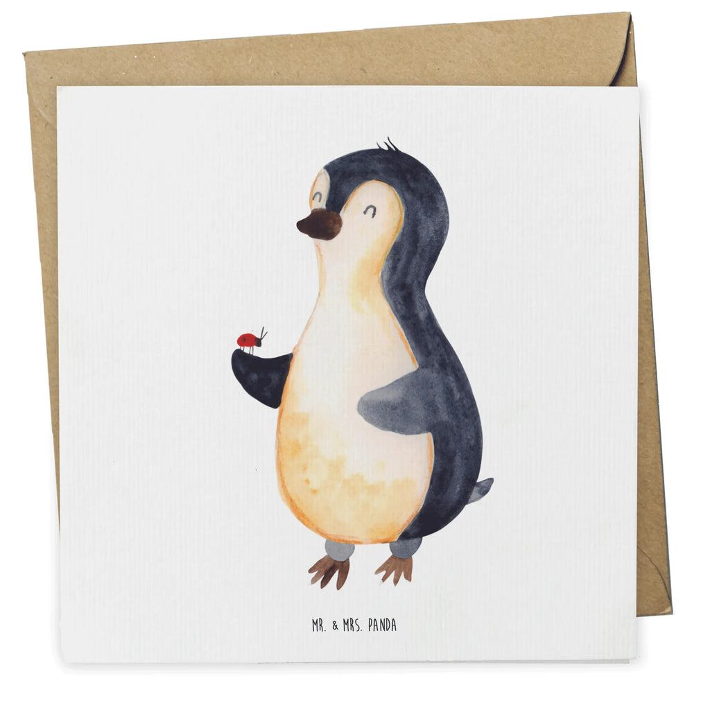 Deluxe Karte Pinguin Marienkäfer doppelkarte, Grußkarte, anlasskarte, faltkarte, Klappkarte, Glückwunschkarte, Pinguin, Marienkäfer, Wunder, Pinguine, Freude, Liebe, Glück, Lebensfreude