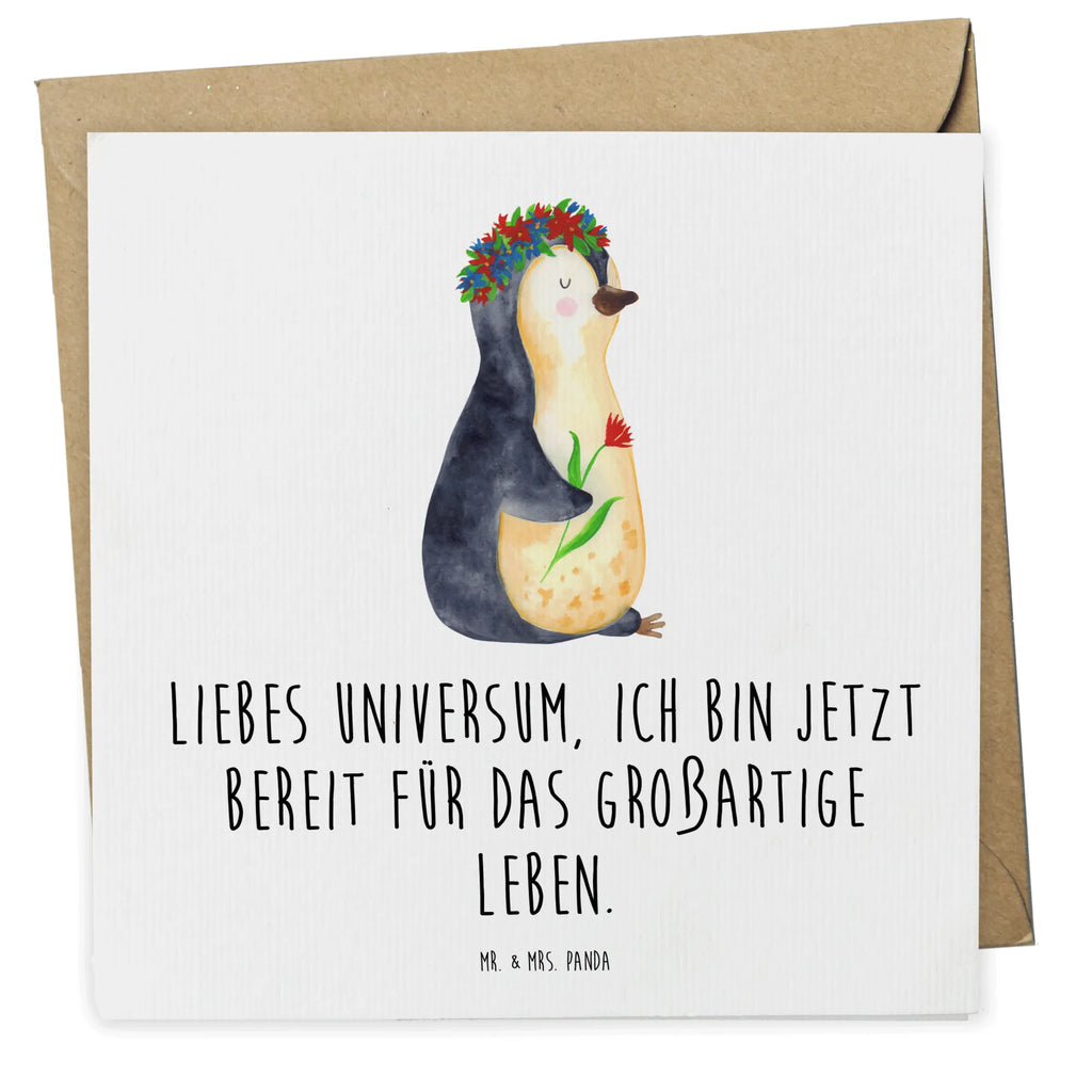 Karta Deluxe pingwin kwiaty faltkarte, anlasskarte, Grußkarte, doppelkarte, Glückwunschkarte, Klappkarte, Pinguin, Leben, Pinguine, Geschenkidee, Wünsche, Universum, Liebeskummer, Motivation, Ziele, Blumenkranz, Lebensziele, Lebenslust
