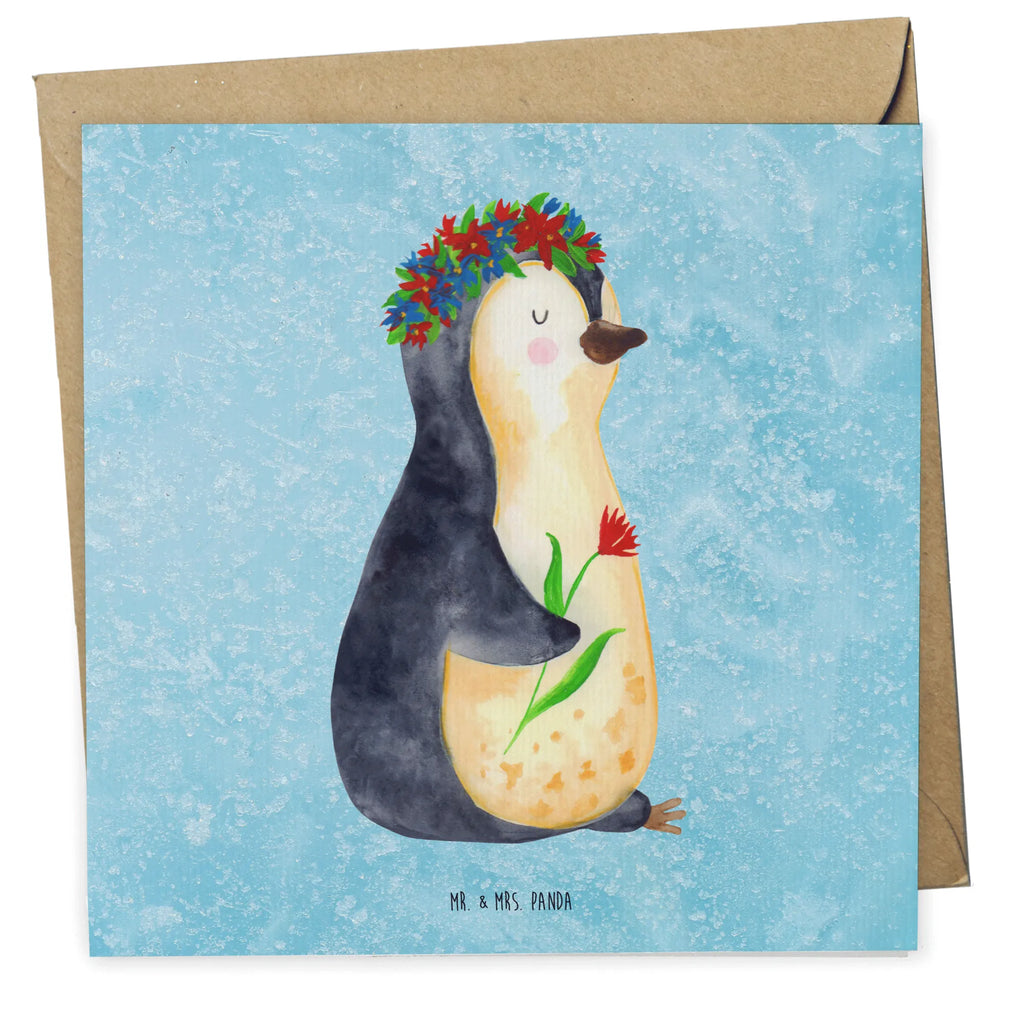 Karta Deluxe pingwin kwiaty faltkarte, anlasskarte, Grußkarte, doppelkarte, Glückwunschkarte, Klappkarte, Pinguin, Leben, Pinguine, Geschenkidee, Wünsche, Universum, Liebeskummer, Motivation, Ziele, Blumenkranz, Lebensziele, Lebenslust
