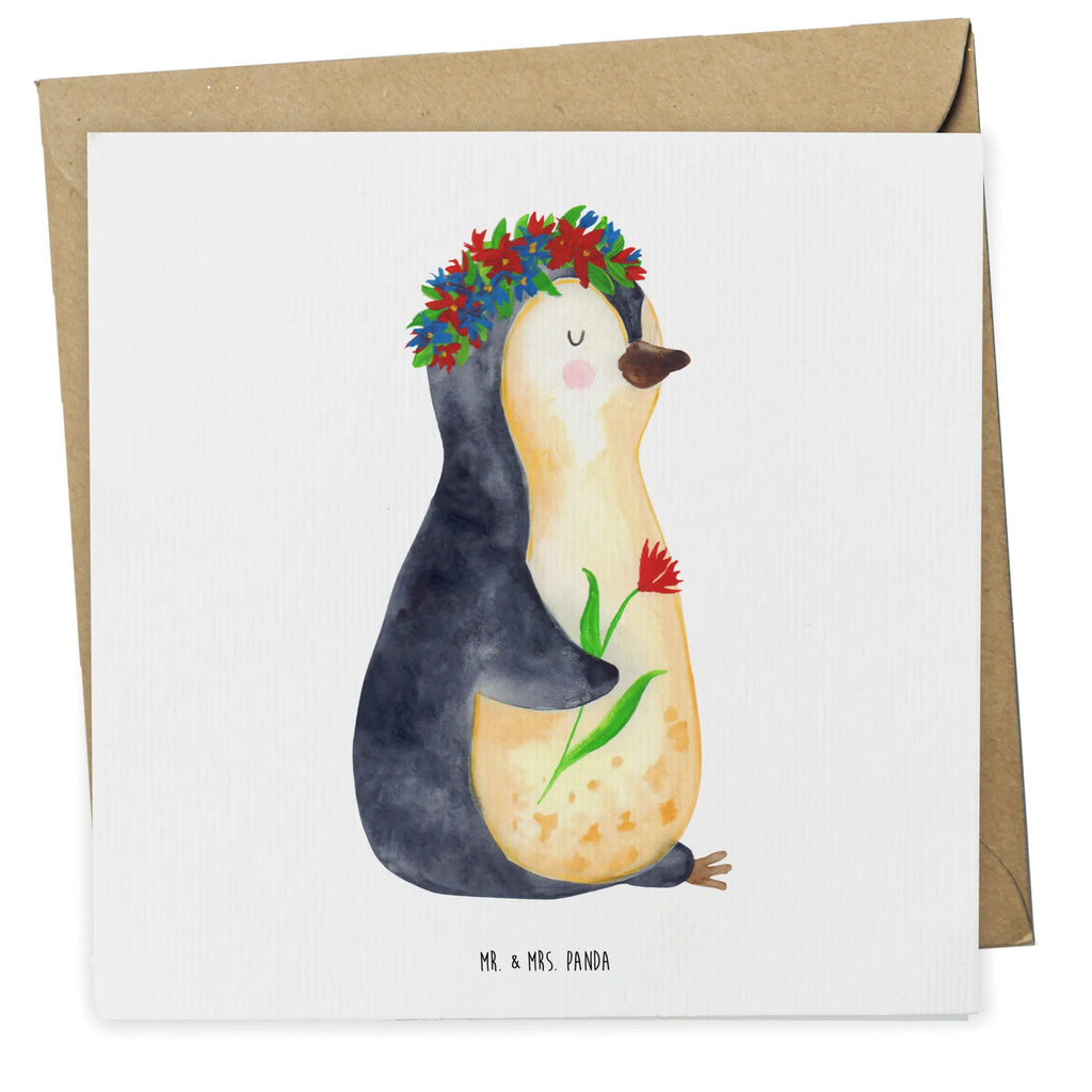 Karta Deluxe pingwin kwiaty faltkarte, anlasskarte, Grußkarte, doppelkarte, Glückwunschkarte, Klappkarte, Pinguin, Leben, Pinguine, Geschenkidee, Wünsche, Universum, Liebeskummer, Motivation, Ziele, Blumenkranz, Lebensziele, Lebenslust