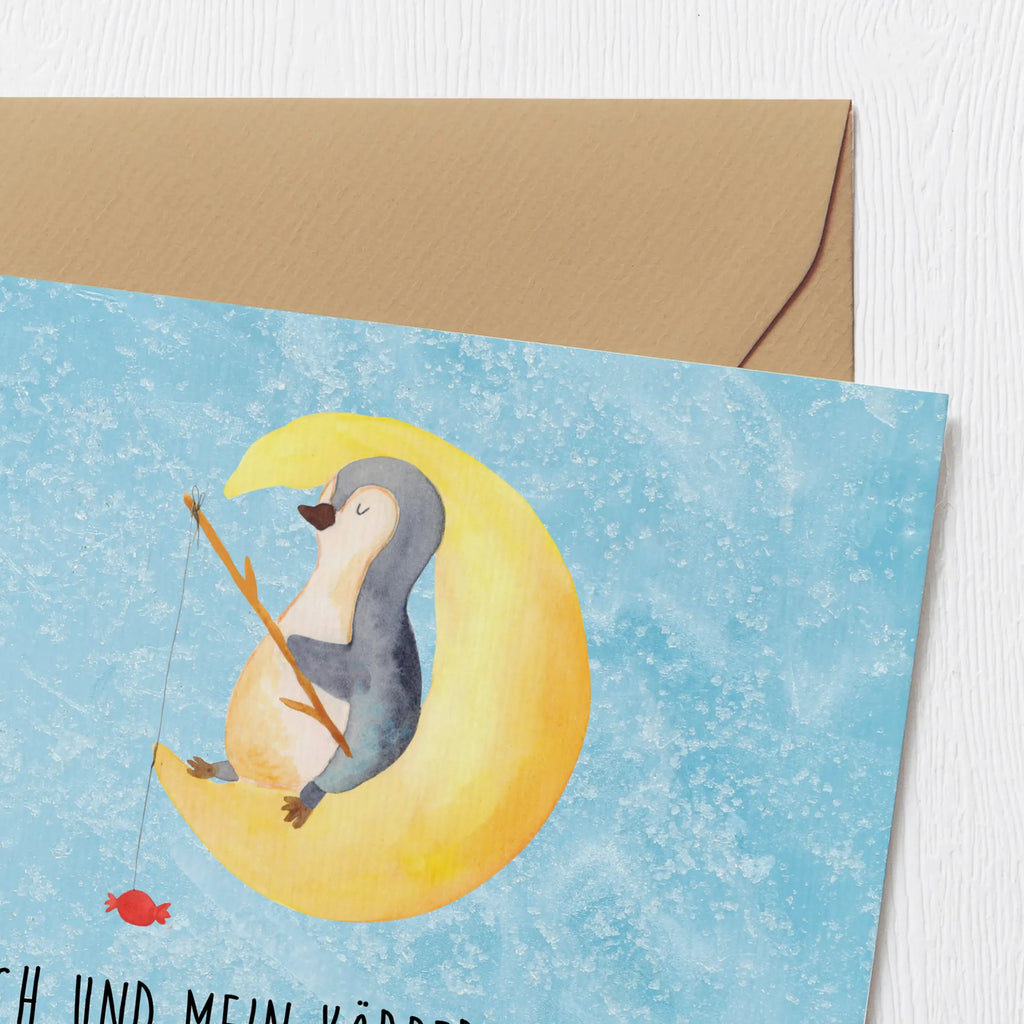 Deluxe Karte Pinguin Mond doppelkarte, Grußkarte, faltkarte, anlasskarte, Glückwunschkarte, Klappkarte, Pinguin, Gästezimmer, Pinguine, Einschlafen, schlafen, Schlafstörungen, Schlafzimmer, Spruch, Nachtruhe