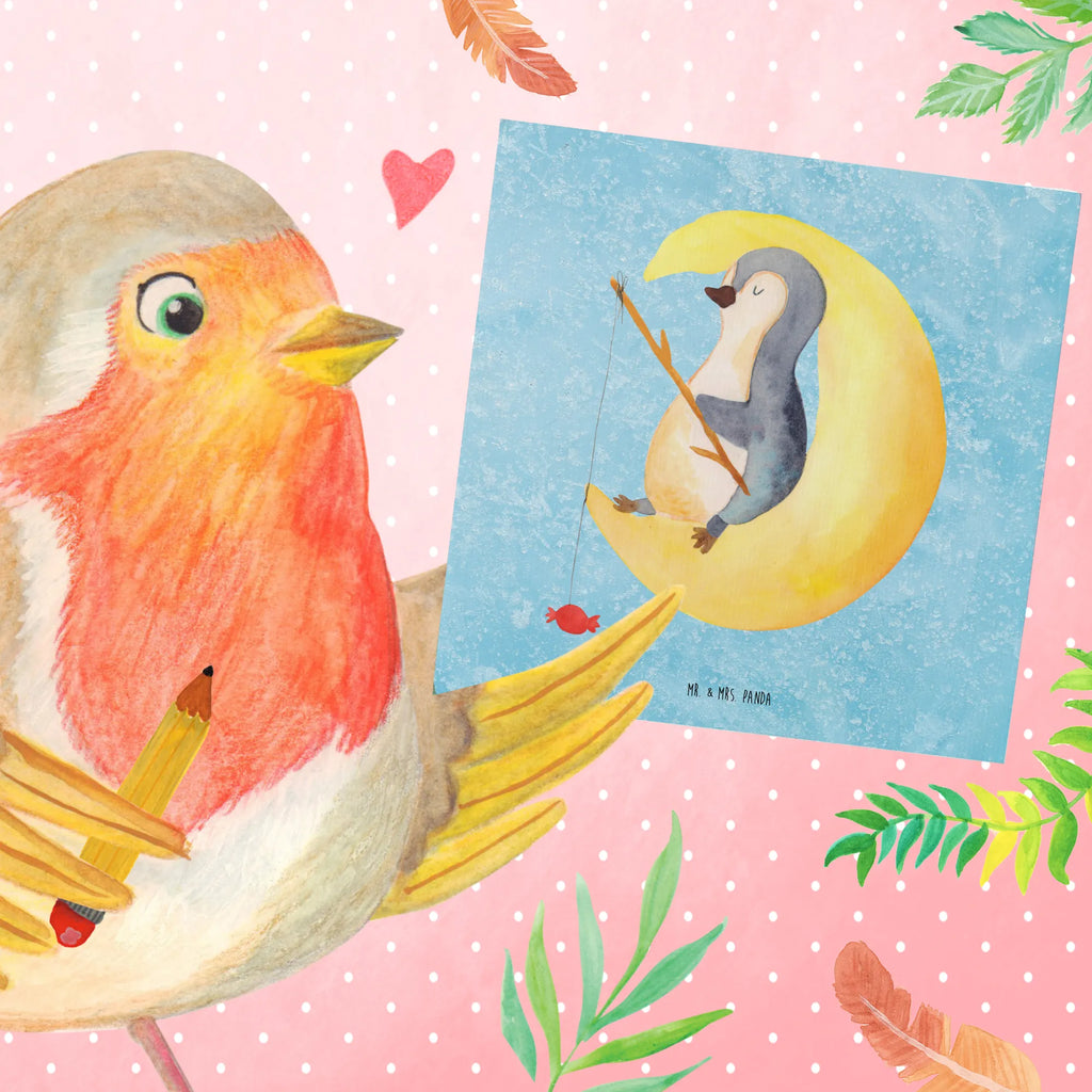 Deluxe Karte Pinguin Mond doppelkarte, Grußkarte, faltkarte, anlasskarte, Glückwunschkarte, Klappkarte, Pinguin, Gästezimmer, Pinguine, Einschlafen, schlafen, Schlafstörungen, Schlafzimmer, Spruch, Nachtruhe