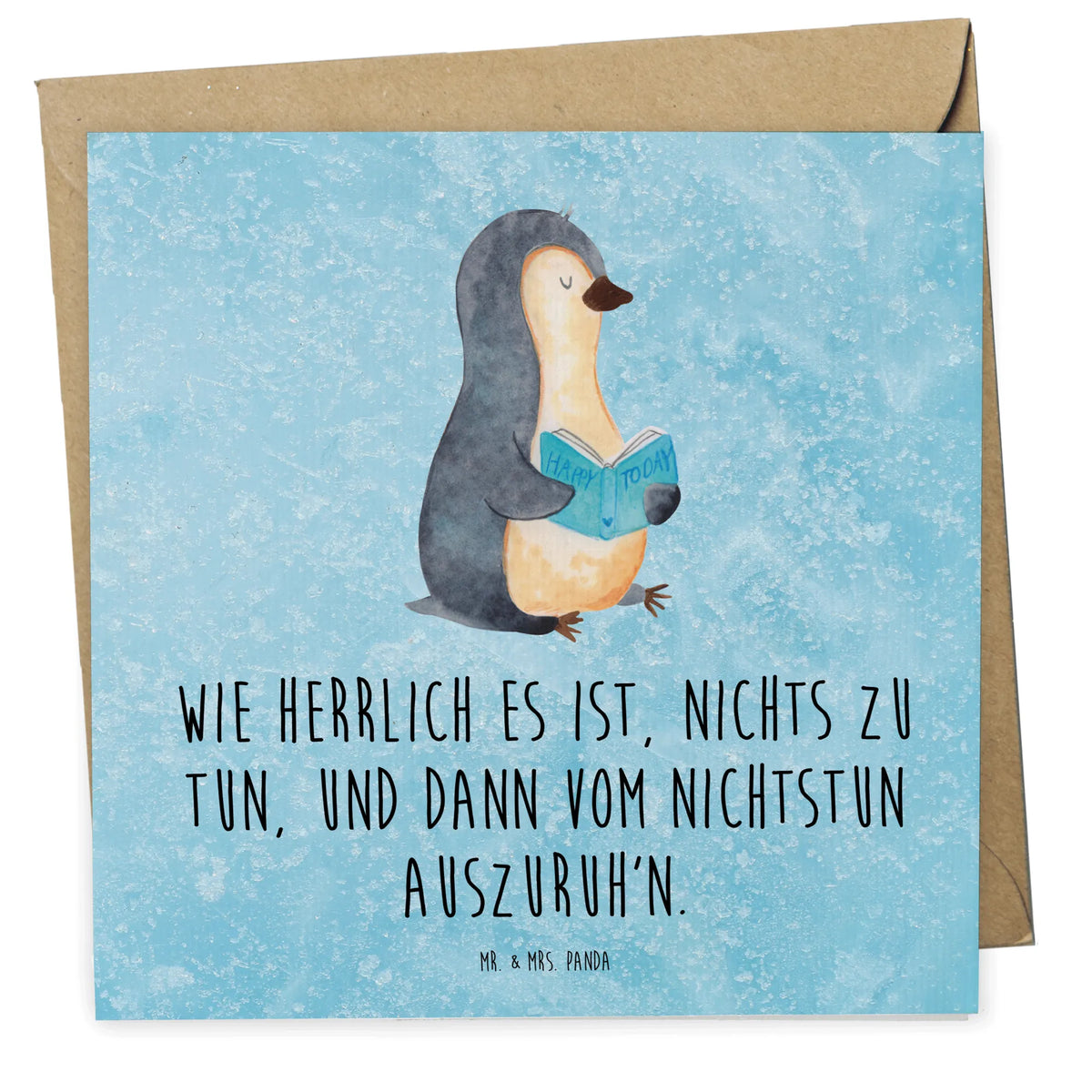 Deluxe Karte Pinguin Buch faltkarte, doppelkarte, anlasskarte, Klappkarte, Glückwunschkarte, Grußkarte, Pinguin, Freizeit, Nichtstun, Ferien, Urlaub, Faulenzen, Lesen, Buch, Bücherwurm, Pinguine