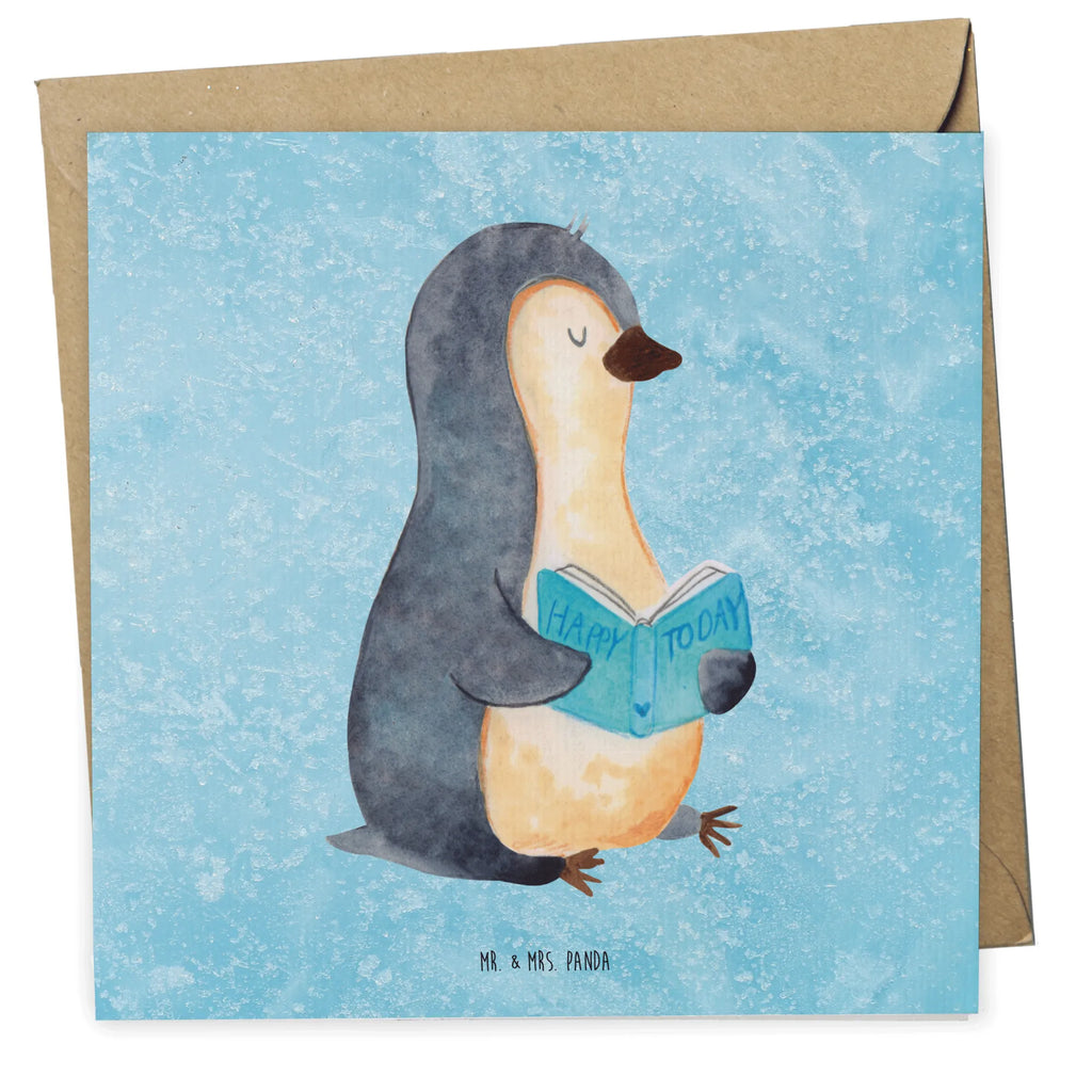 Deluxe Karte Pinguin Buch Grußkarte, anlasskarte, doppelkarte, Klappkarte, faltkarte, Glückwunschkarte, Pinguin, Faulenzen, Bücherwurm, Urlaub, Pinguine, Freizeit, Nichtstun, Lesen, Ferien, Buch