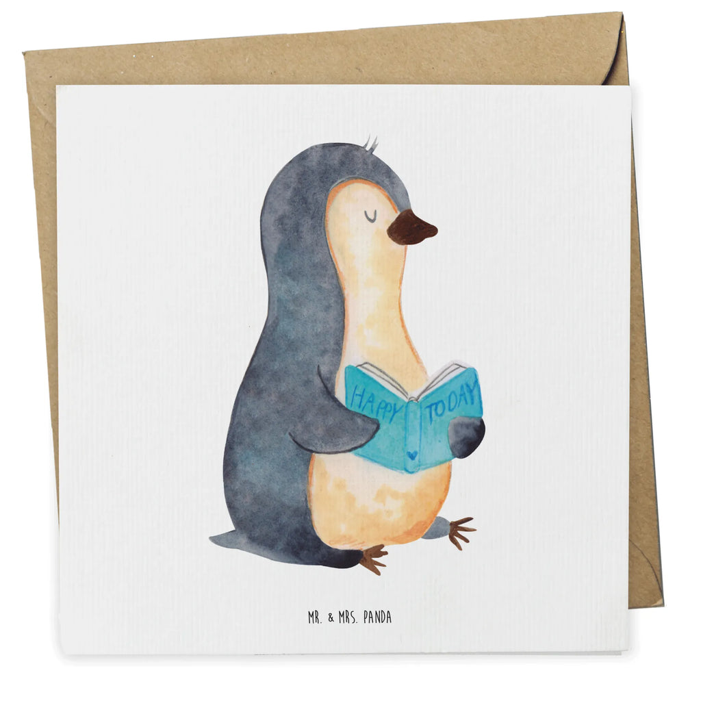 Deluxe Karte Pinguin Buch Grußkarte, anlasskarte, doppelkarte, Klappkarte, faltkarte, Glückwunschkarte, Pinguin, Faulenzen, Bücherwurm, Urlaub, Pinguine, Freizeit, Nichtstun, Lesen, Ferien, Buch
