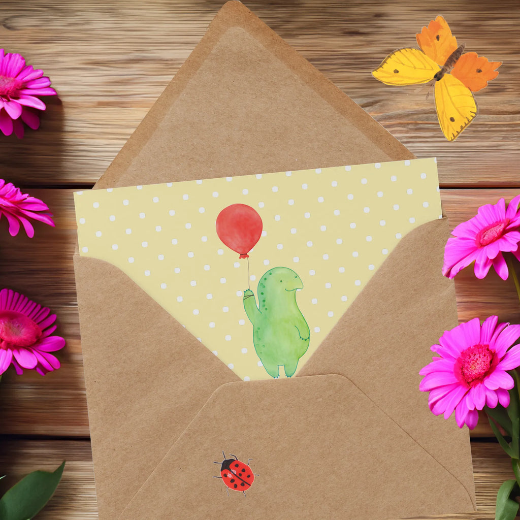 Deluxe Card tortoise balloon Grußkarte, Hochwertige Klappkarte, Glückwunschkarte, Karte, Klappkarte, Geburtstagskarte, Hochzeitskarte, Hochwertige Grußkarte, Einladungskarte, Schildkröte, Motivationsspruch, Mutausbruch, Motivation, Schildkröten