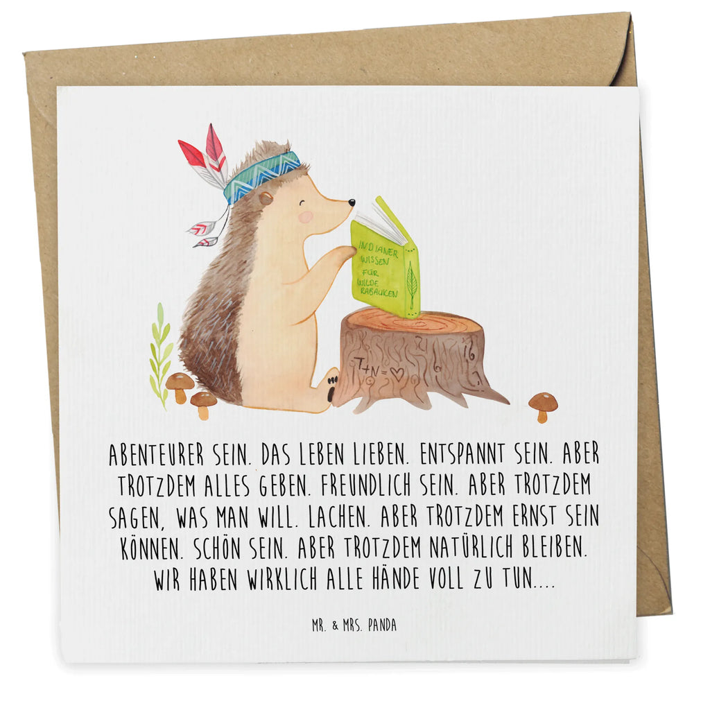 Deluxe Karte Igel Federschmuck Grußkarte, Klappkarte, doppelkarte, anlasskarte, faltkarte, Glückwunschkarte, Waldtiere, Tiere, Camping, Igel, Abenteuer, Indianer, Lagerfeuer