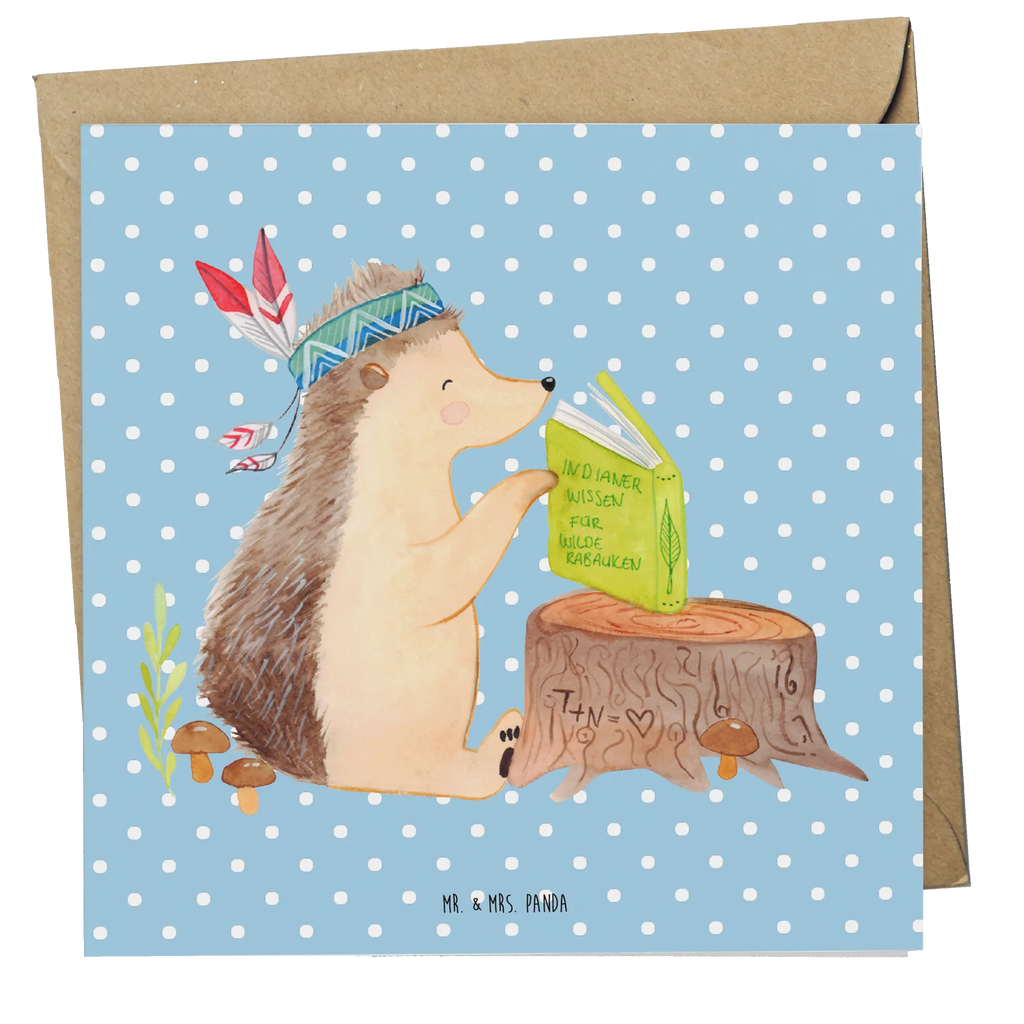 Deluxe Karte Igel Federschmuck Grußkarte, Klappkarte, doppelkarte, anlasskarte, faltkarte, Glückwunschkarte, Waldtiere, Tiere, Camping, Igel, Abenteuer, Indianer, Lagerfeuer