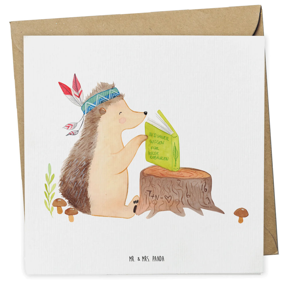 Deluxe Karte Igel Federschmuck Grußkarte, Klappkarte, doppelkarte, anlasskarte, faltkarte, Glückwunschkarte, Waldtiere, Tiere, Camping, Igel, Abenteuer, Indianer, Lagerfeuer