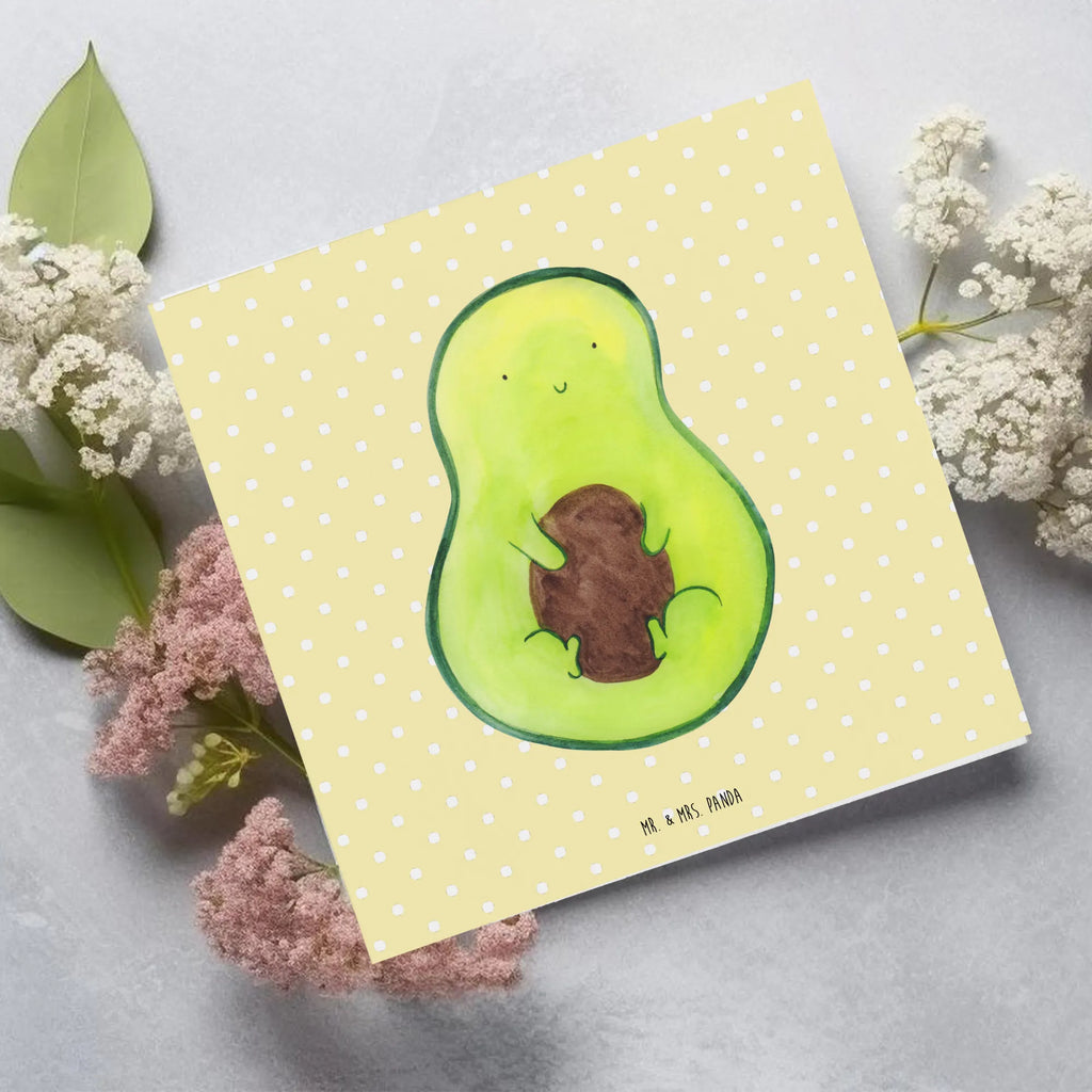 Deluxe Karte Avocado Kern Grußkarte, faltkarte, doppelkarte, Klappkarte, anlasskarte, Glückwunschkarte, Veggie, Vegan, Gesund, Avocado, Avocadokern, Pflanze, Spruch Leben, Avokado, Kern