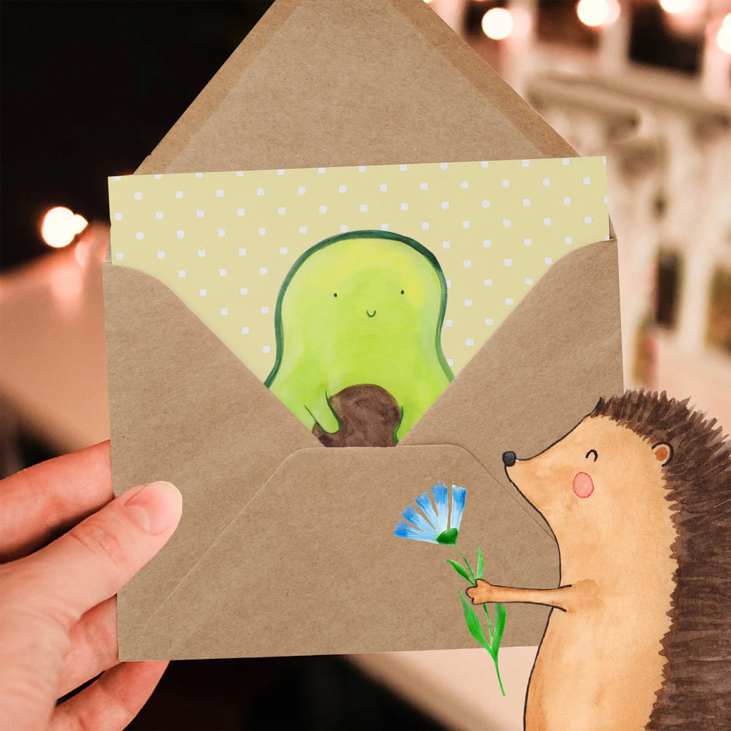 Deluxe Karte Avocado Kern Grußkarte, faltkarte, doppelkarte, Klappkarte, anlasskarte, Glückwunschkarte, Veggie, Vegan, Gesund, Avocado, Avocadokern, Pflanze, Spruch Leben, Avokado, Kern