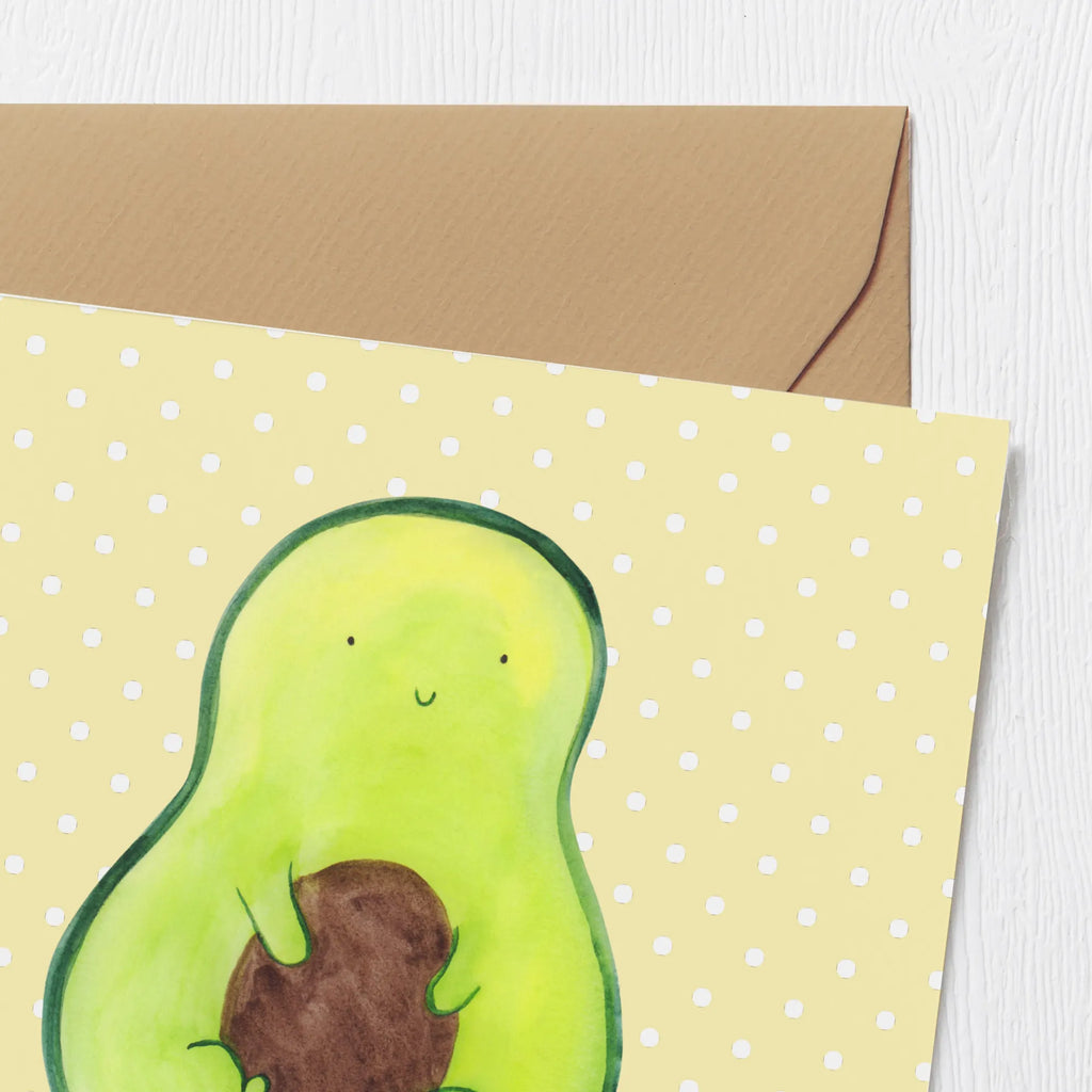 Deluxe Karte Avocado Kern Grußkarte, faltkarte, doppelkarte, Klappkarte, anlasskarte, Glückwunschkarte, Veggie, Vegan, Gesund, Avocado, Avocadokern, Pflanze, Spruch Leben, Avokado, Kern