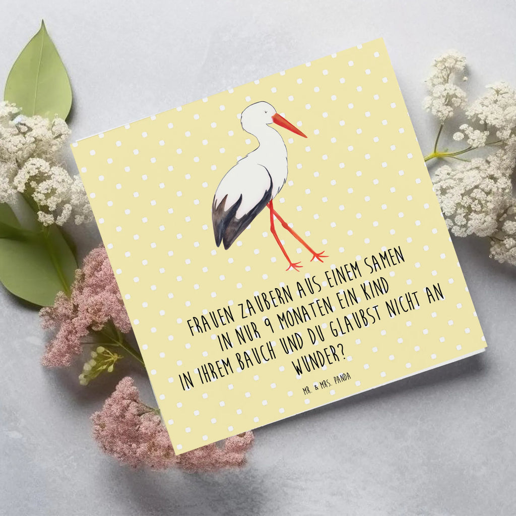 Deluxe Karte Storch Glückwunschkarte, Geburtstagskarte, Einladungskarte, Karte, Hochzeitskarte, Grußkarte, Hochwertige Grußkarte, Klappkarte, Hochwertige Klappkarte, Tiermotive, Gute Laune, lustige Sprüche, Tiere, Mutter, Mutter werden, Geburt, Storch, Mütter, Störche, Babybauch, Schwanger, Schwangerschaft, Baby