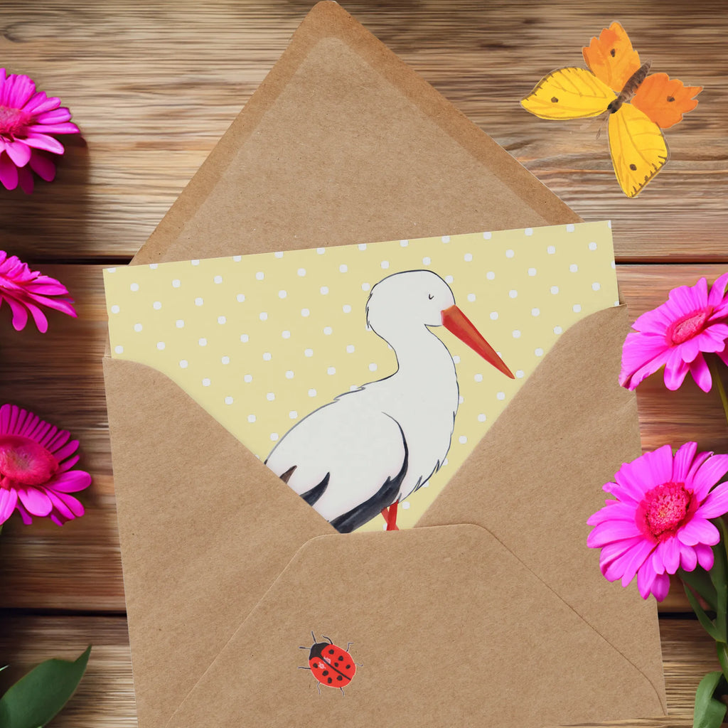 Deluxe Karte Storch Glückwunschkarte, Geburtstagskarte, Einladungskarte, Karte, Hochzeitskarte, Grußkarte, Hochwertige Grußkarte, Klappkarte, Hochwertige Klappkarte, Tiermotive, Gute Laune, lustige Sprüche, Tiere, Mutter, Mutter werden, Geburt, Storch, Mütter, Störche, Babybauch, Schwanger, Schwangerschaft, Baby