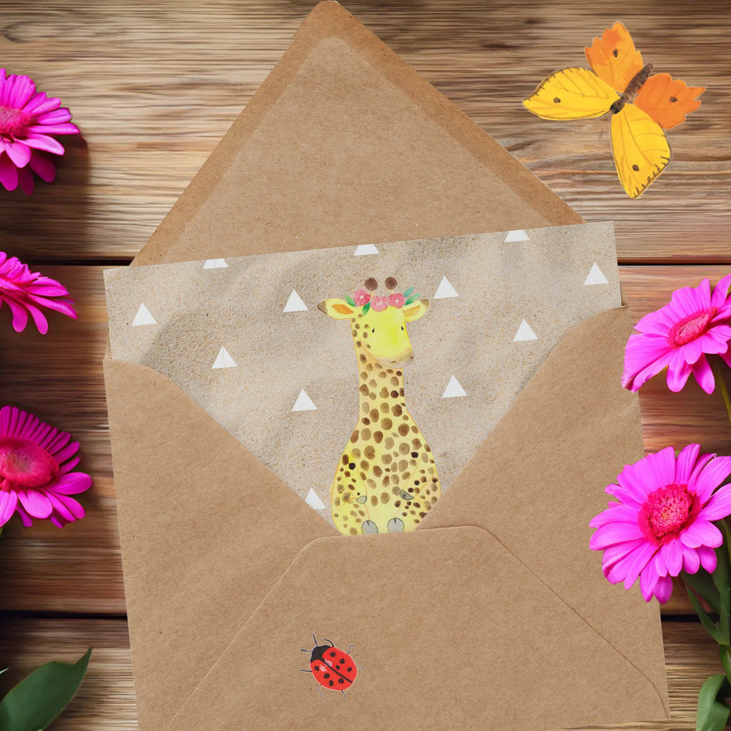 Deluxe Karte Giraffe Blumenkranz Glückwunschkarte, Hochwertige Grußkarte, Klappkarte, Hochzeitskarte, Einladungskarte, Geburtstagskarte, Hochwertige Klappkarte, Karte, Grußkarte, Afrika, Wildtiere, Blumenkranz, Abenteurer, Freundin, Giraffe, Selbstliebe