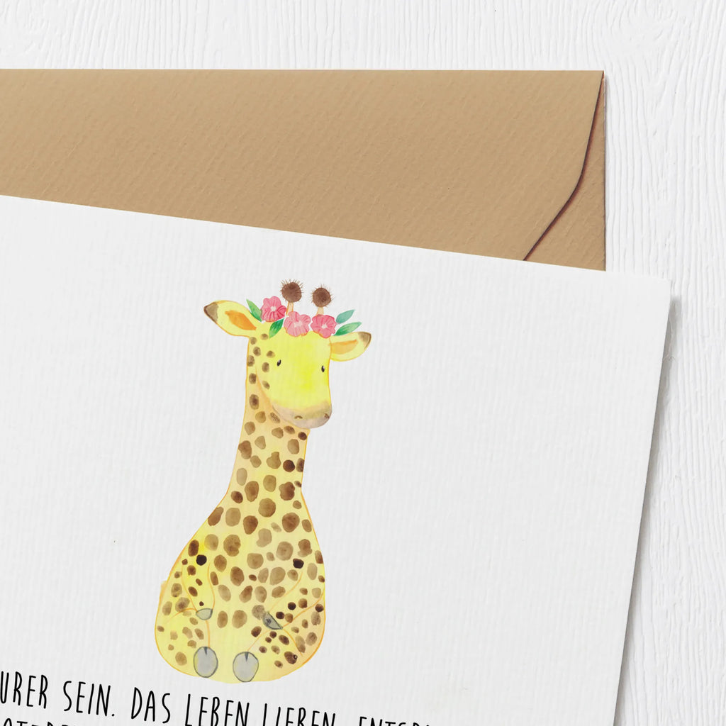 Deluxe Karte Giraffe Blumenkranz Glückwunschkarte, Hochwertige Grußkarte, Klappkarte, Hochzeitskarte, Einladungskarte, Geburtstagskarte, Hochwertige Klappkarte, Karte, Grußkarte, Afrika, Wildtiere, Blumenkranz, Abenteurer, Freundin, Giraffe, Selbstliebe