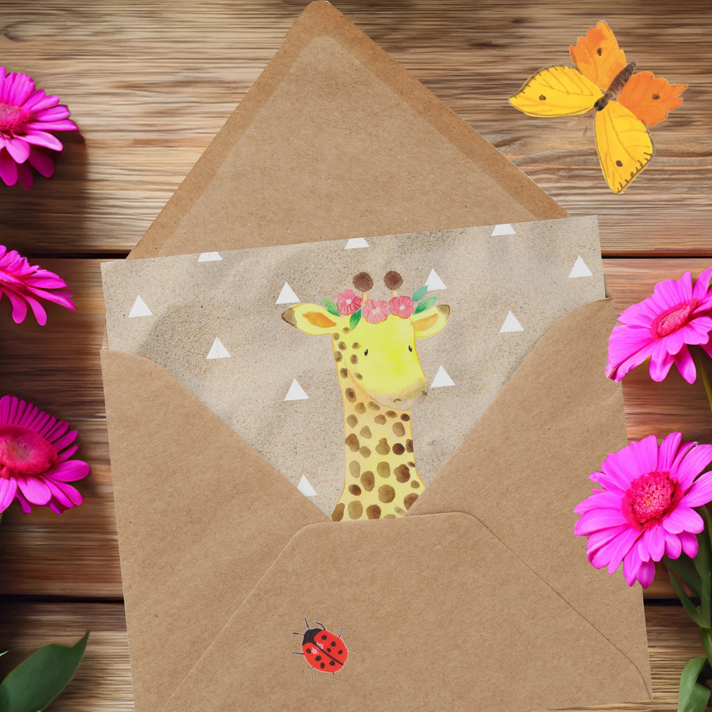 Deluxe Karte Giraffe Blumenkranz Glückwunschkarte, Hochwertige Grußkarte, Klappkarte, Hochzeitskarte, Einladungskarte, Geburtstagskarte, Hochwertige Klappkarte, Karte, Grußkarte, Afrika, Wildtiere, Blumenkranz, Abenteurer, Freundin, Giraffe, Selbstliebe